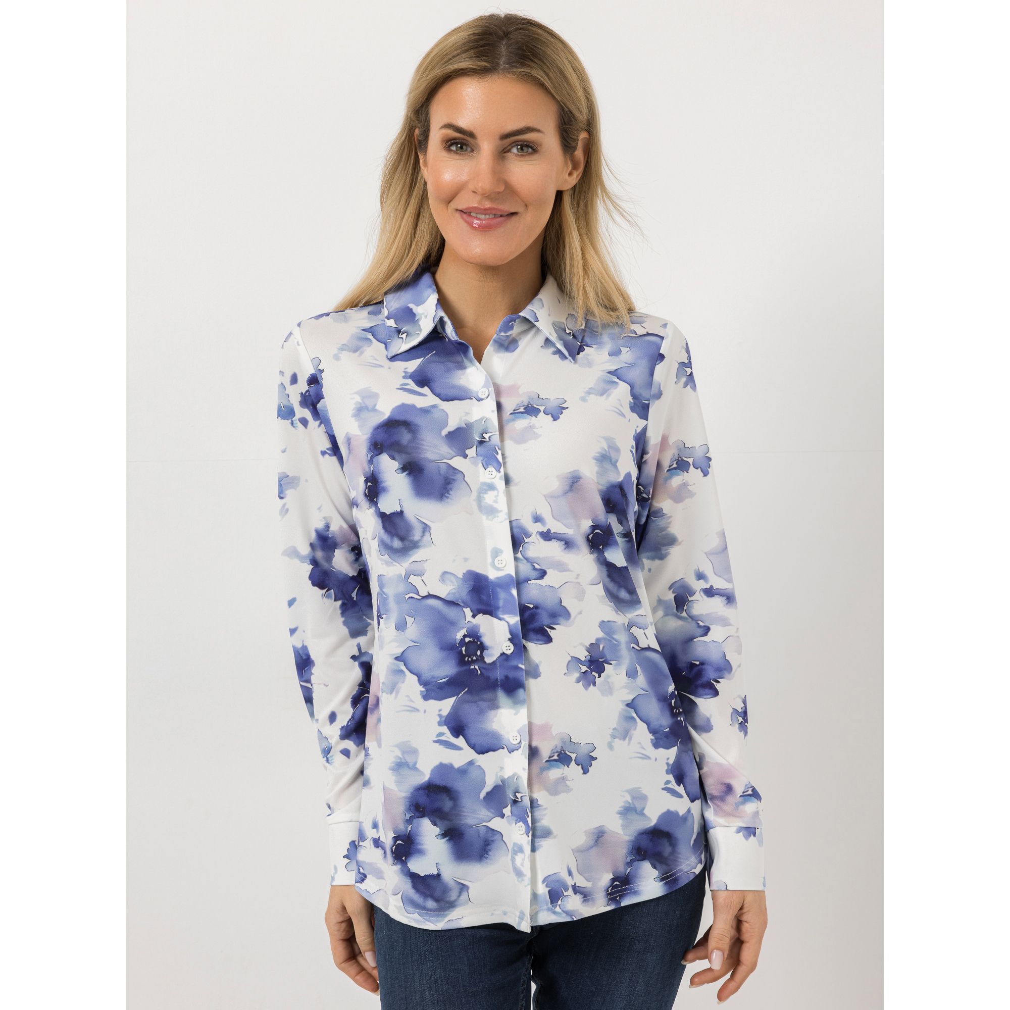 VIA MILANO Blusen-Shirt, 1/1-Arm Jersey-Stretch geknöpft figurumspielend