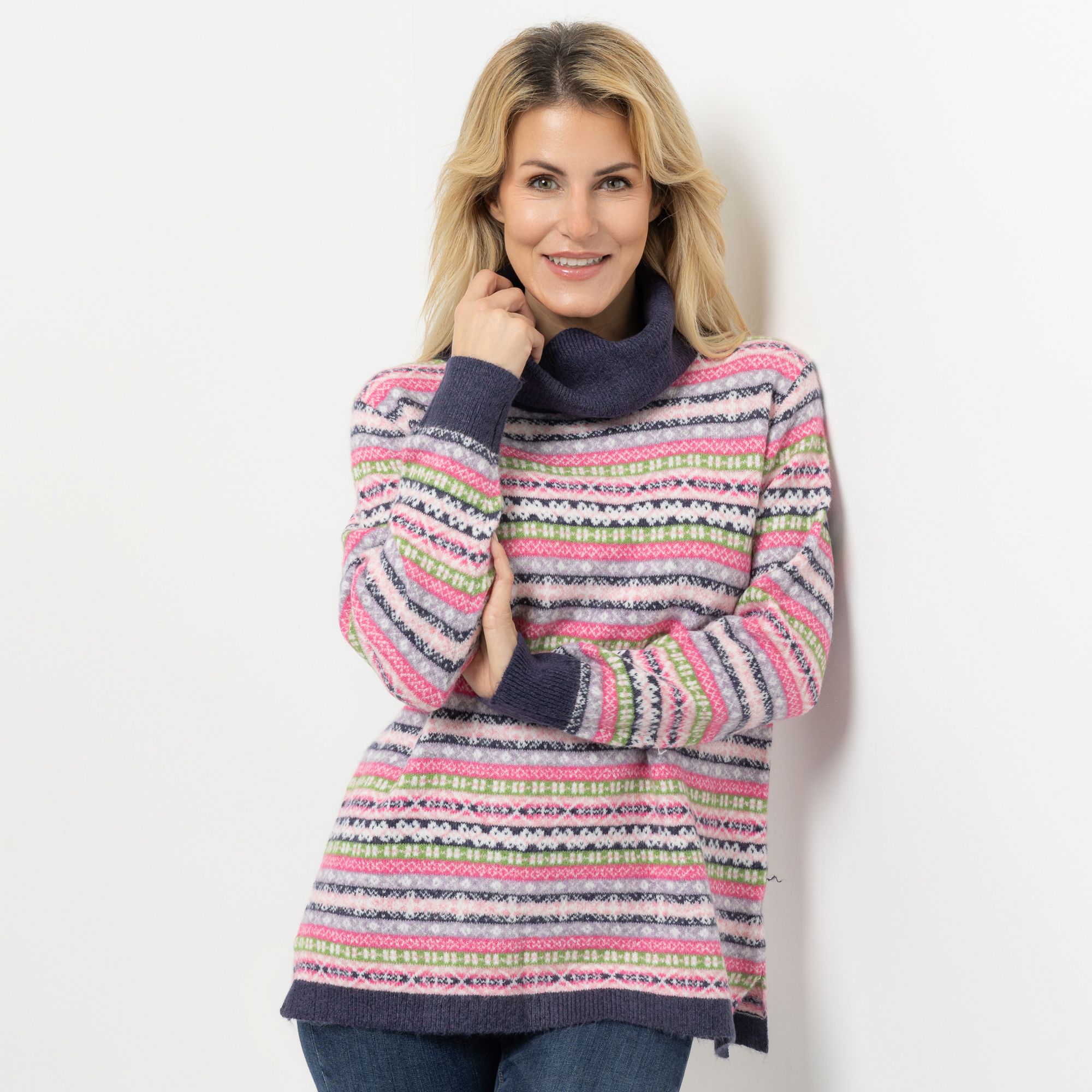 DENIM & CO. Pullover weiter Rollkragen Jacquard -Strick leger weit