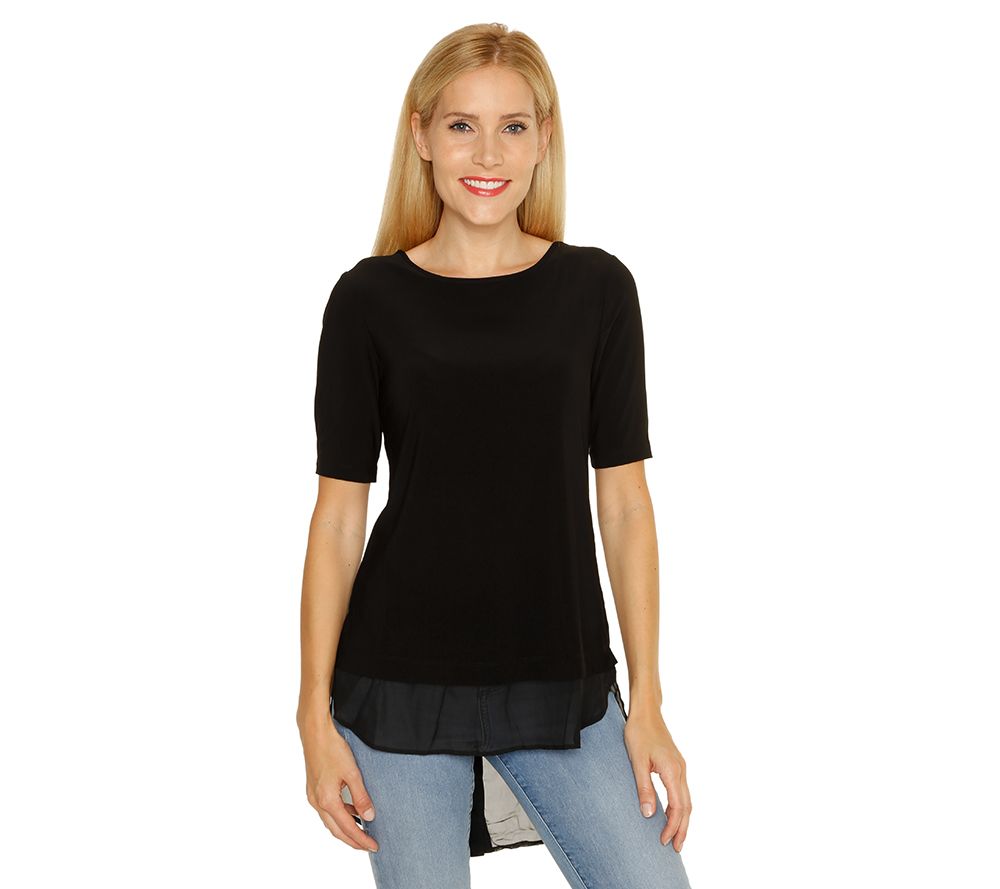 NINA LEONARD Shirt, 1/2Arm Rundhalsausschnitt ChiffonBesatz hinten