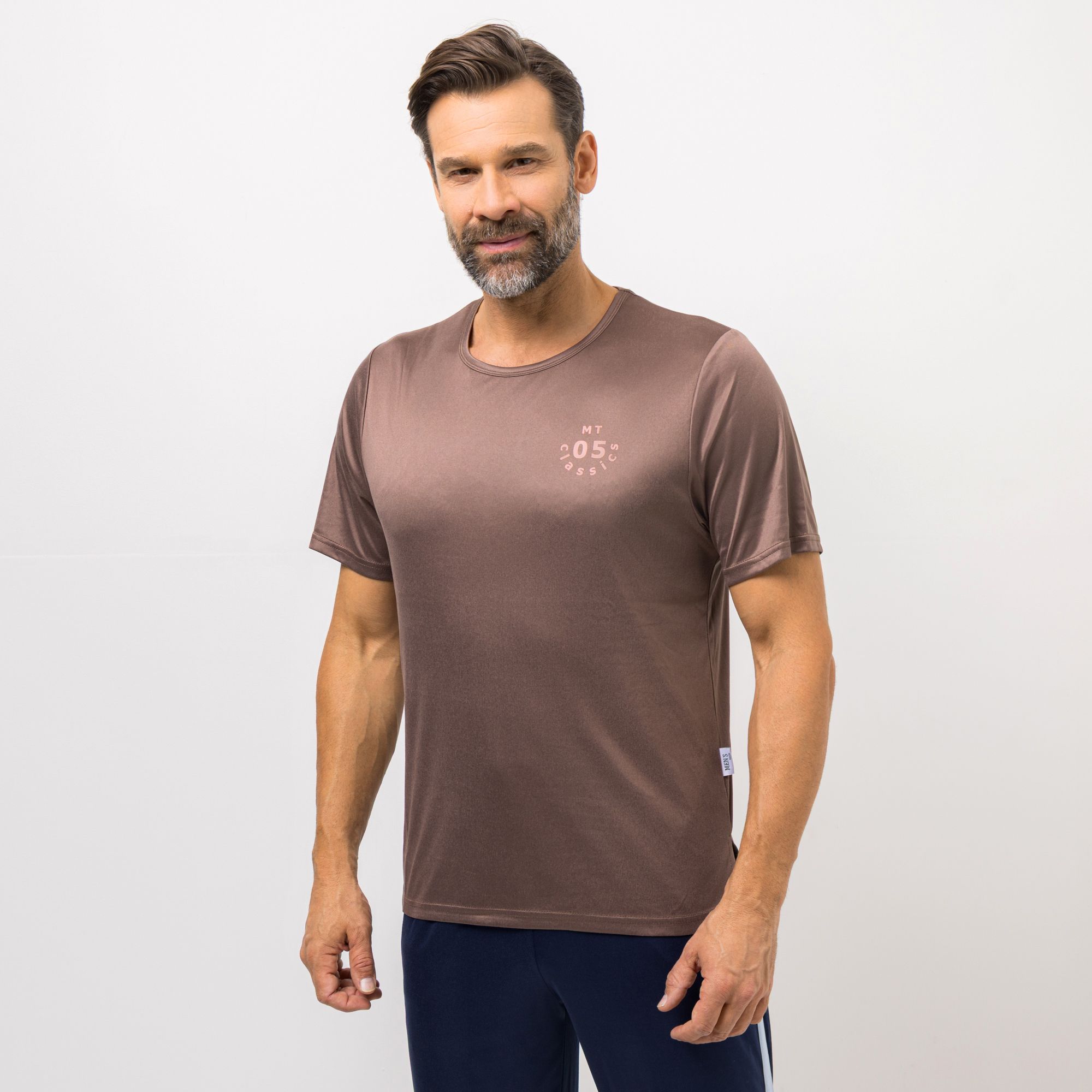 MEN'S TOUCH Shirt, 1/2-Arm Mikrofaser Rundhalsausschnitt mit Seitenschlitzen
