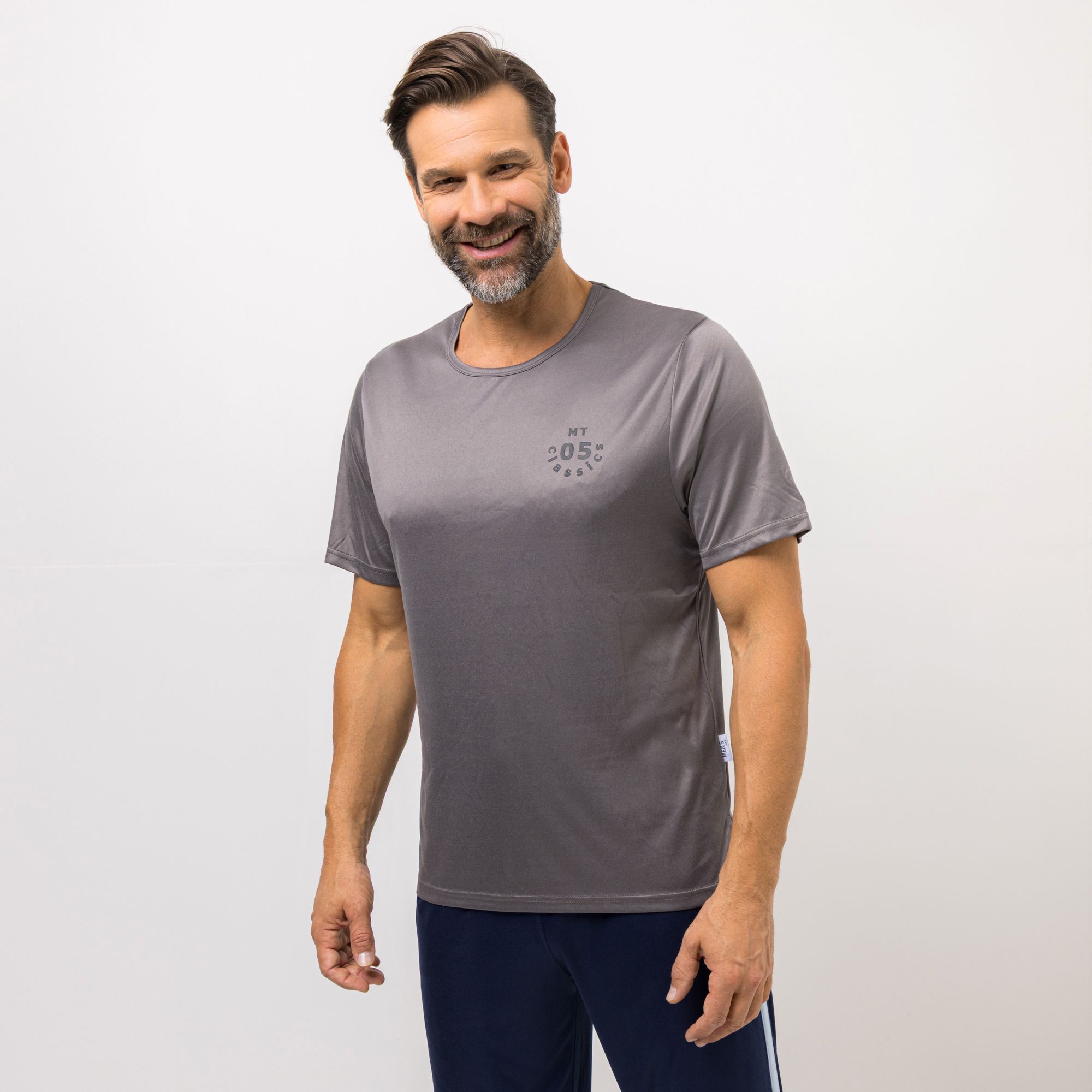 MEN'S TOUCH Shirt, 1/2-Arm Mikrofaser Rundhalsausschnitt mit Seitenschlitzen