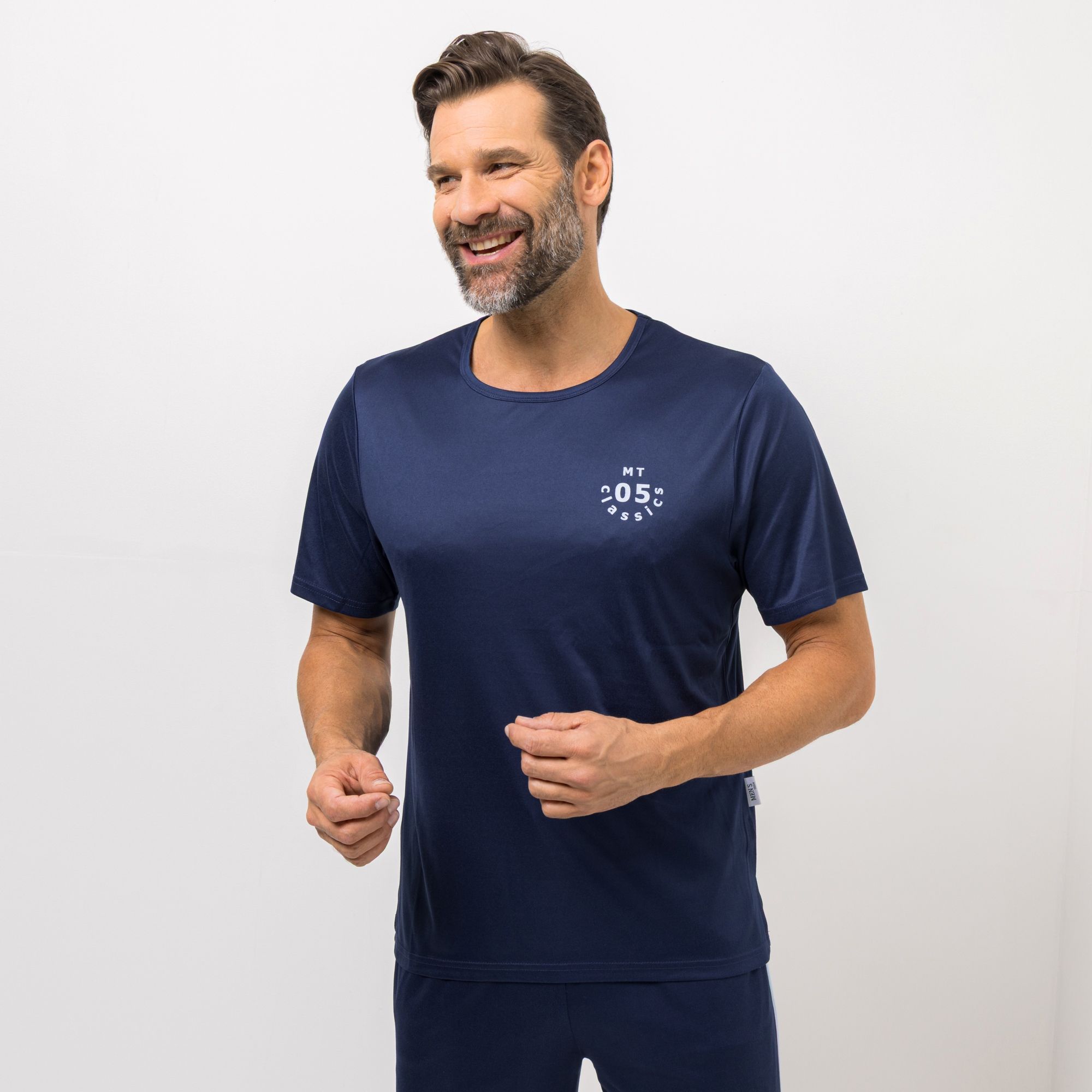MEN'S TOUCH Shirt, 1/2-Arm Mikrofaser Rundhalsausschnitt mit Seitenschlitzen