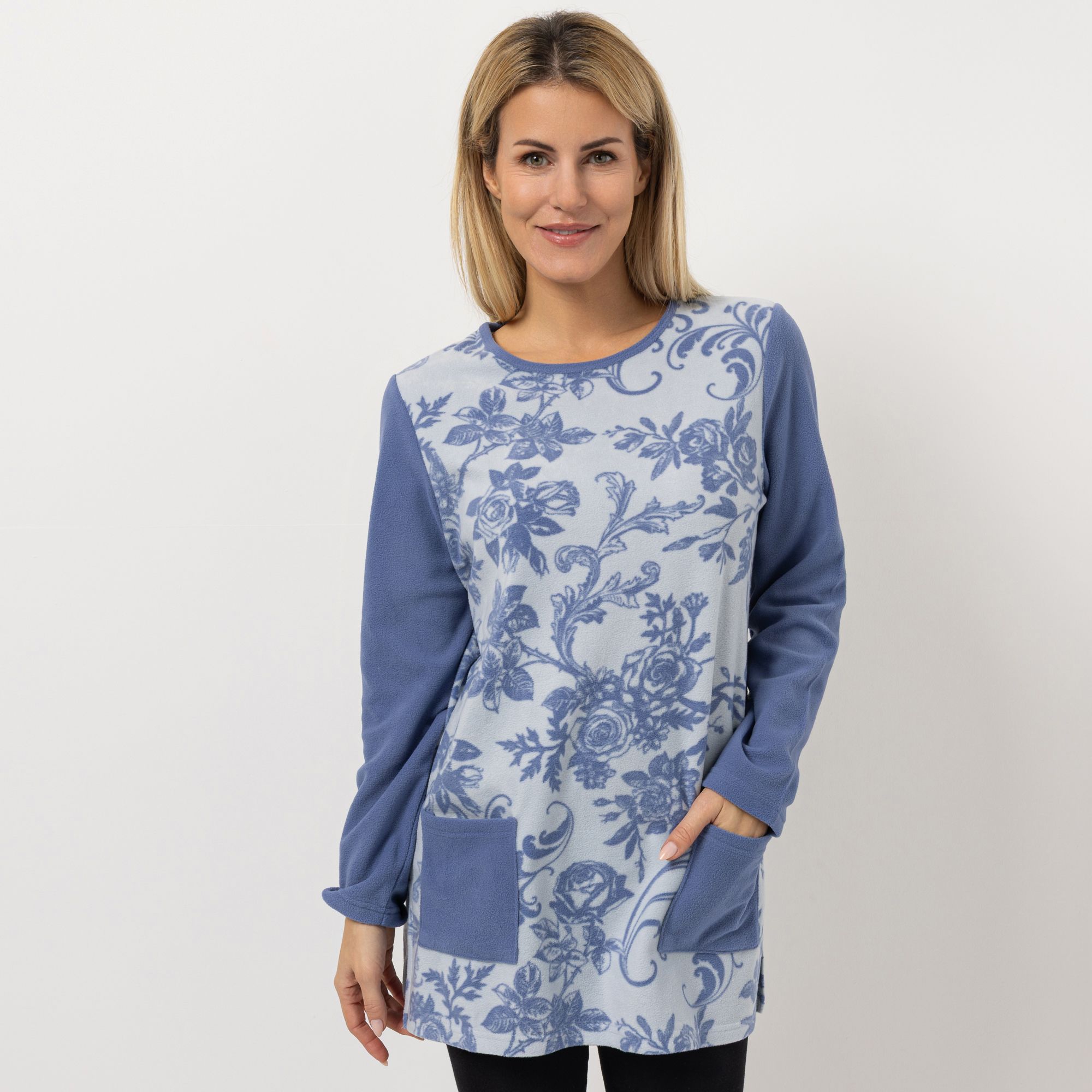 POLARSTERN Longshirt Mikrofaser Fleece Taschen Seitenschlitze