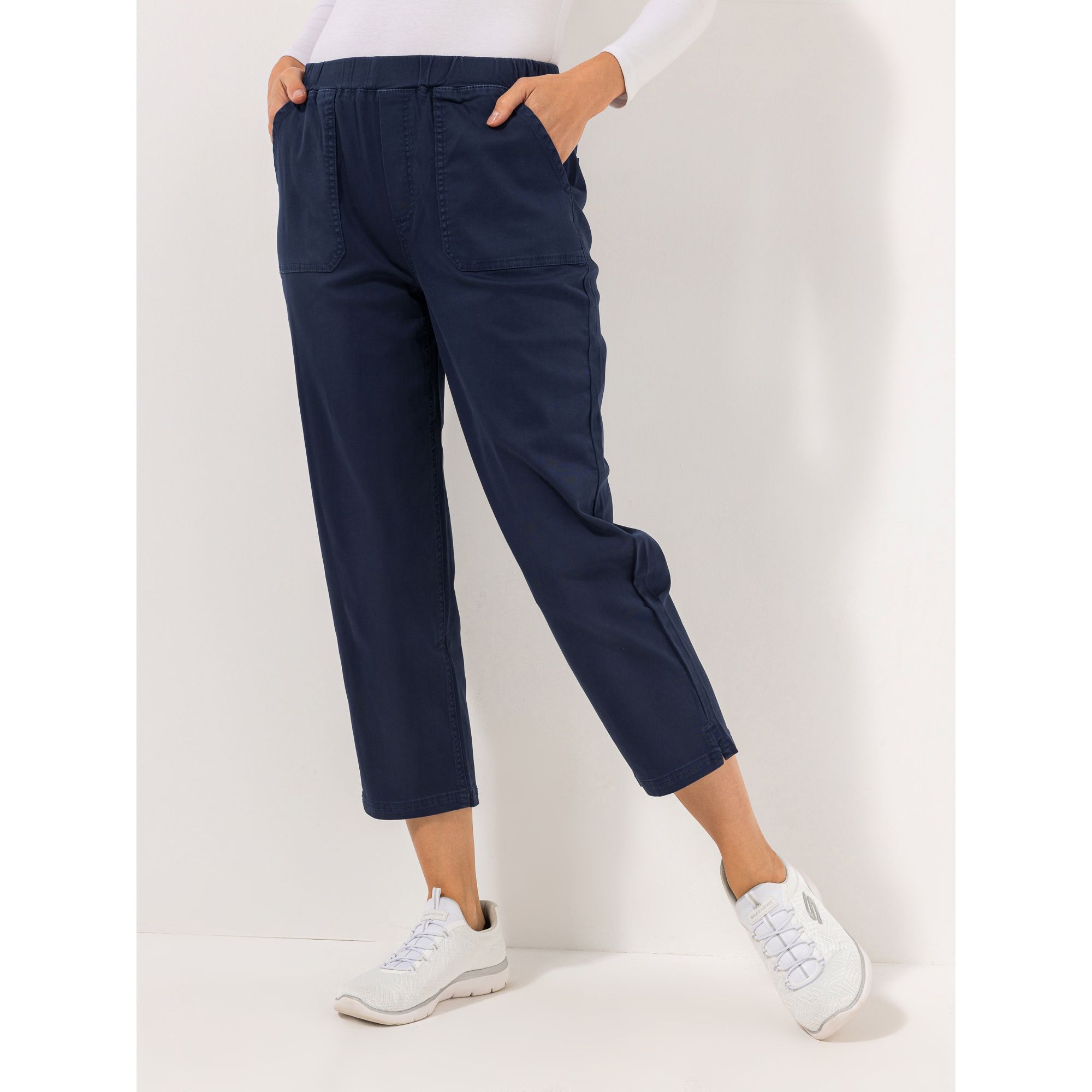 DENIM & CO. Hose, 7/8-Länge Rundumdehnbund aufgesetzte Taschen Seitennahtschlitze