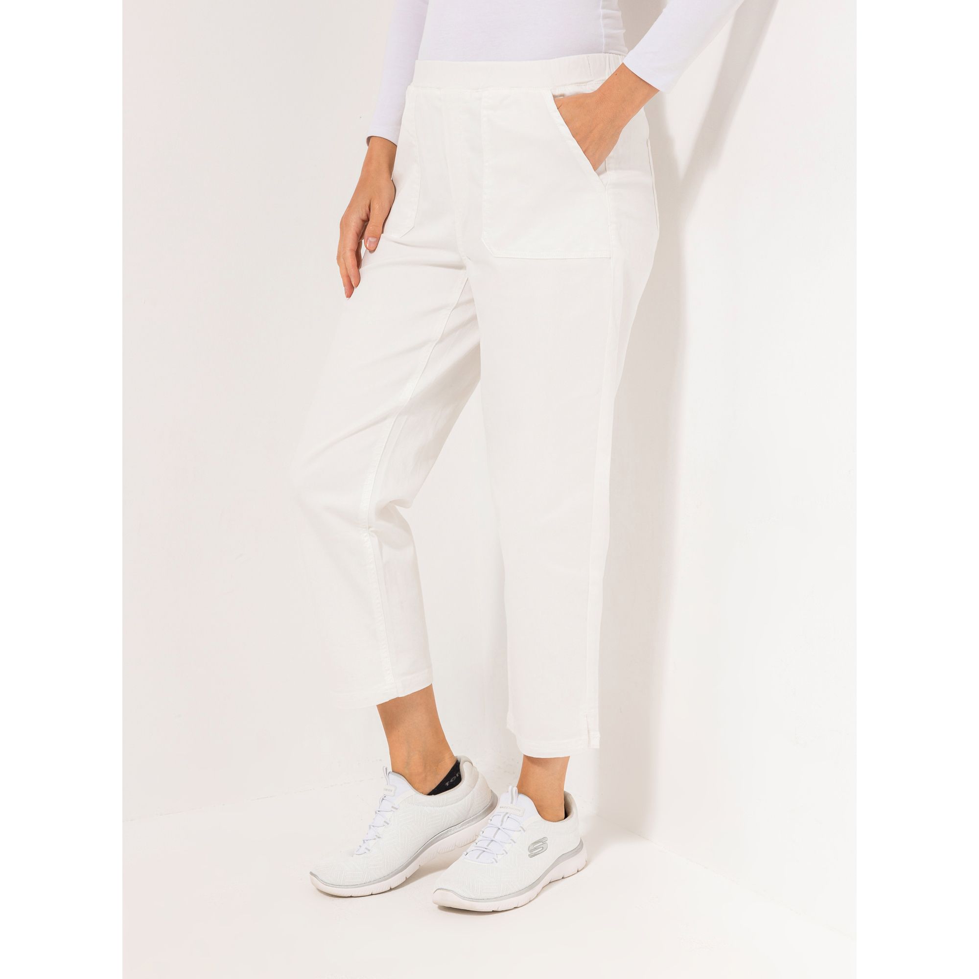 DENIM & CO. Hose, 7/8-Länge Rundumdehnbund aufgesetzte Taschen Seitennahtschlitze