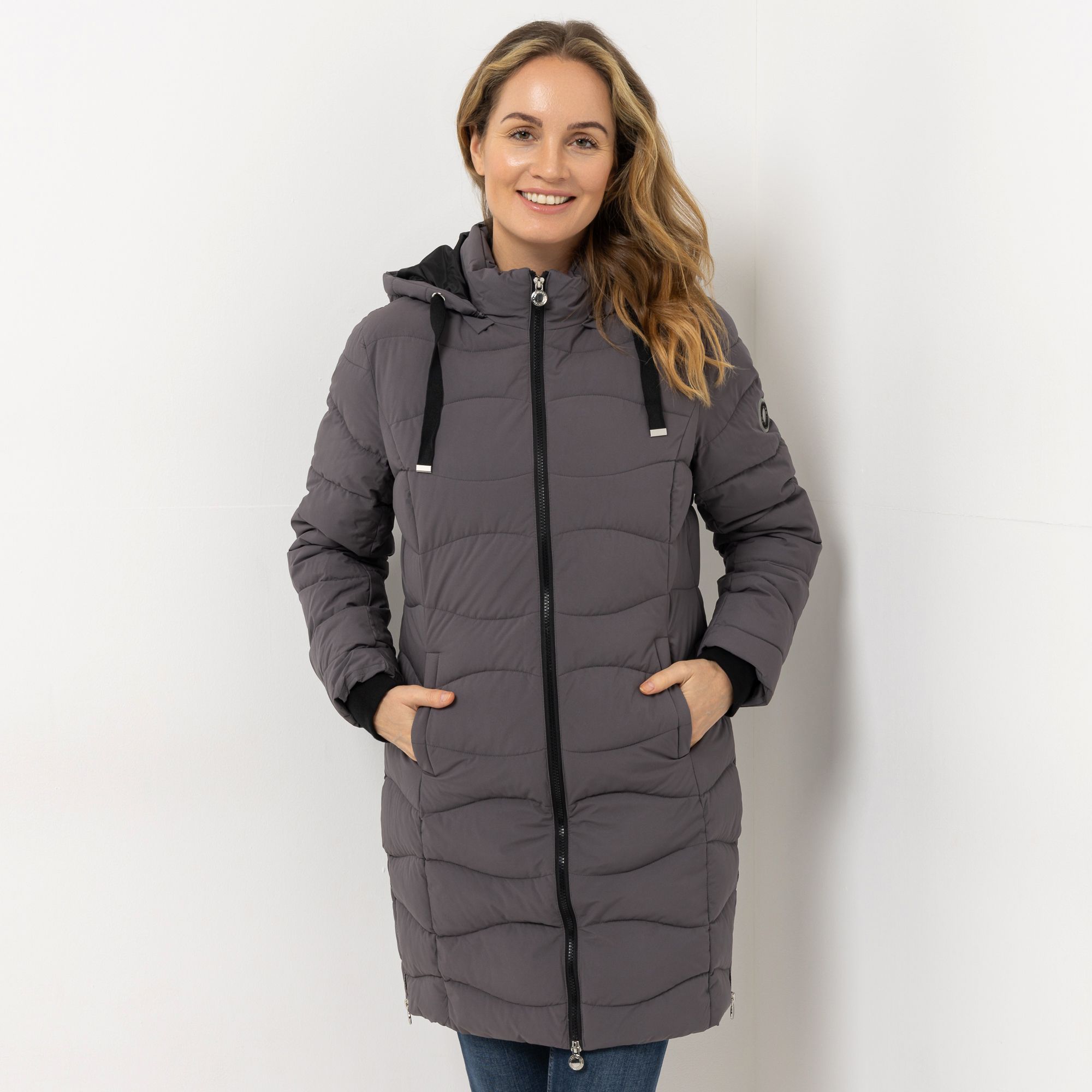 CENTIGRADE Steppmantel Stehkragen abnehmbare Kapuze 2-Wege-Reißverschluss