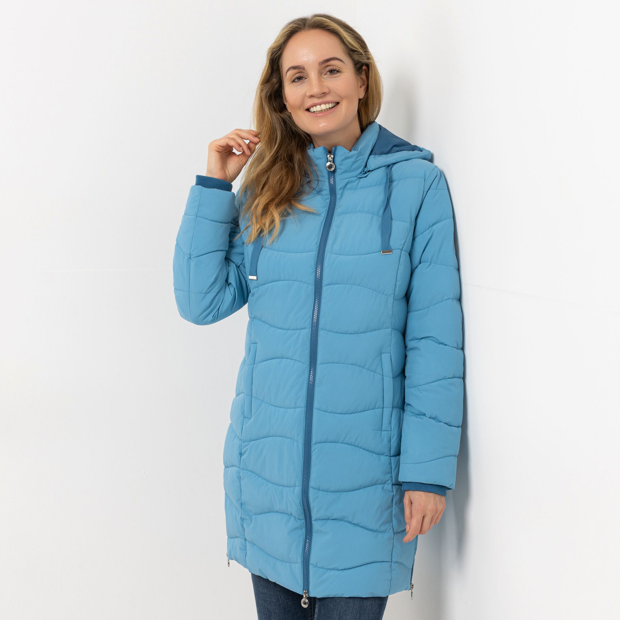 CENTIGRADE Steppmantel Stehkragen abnehmbare Kapuze 2-Wege-Reißverschluss