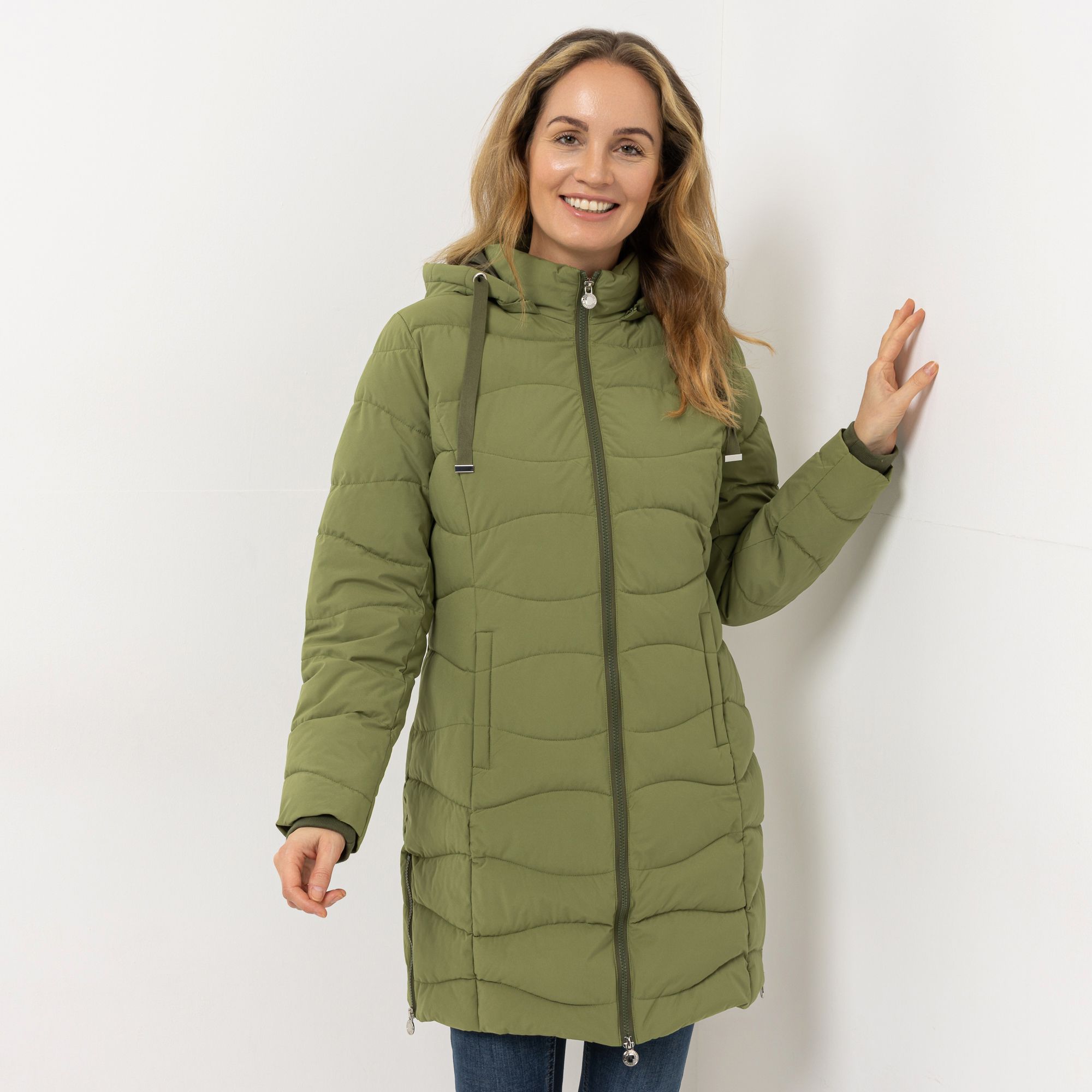 CENTIGRADE Steppmantel Stehkragen abnehmbare Kapuze 2-Wege-Reißverschluss