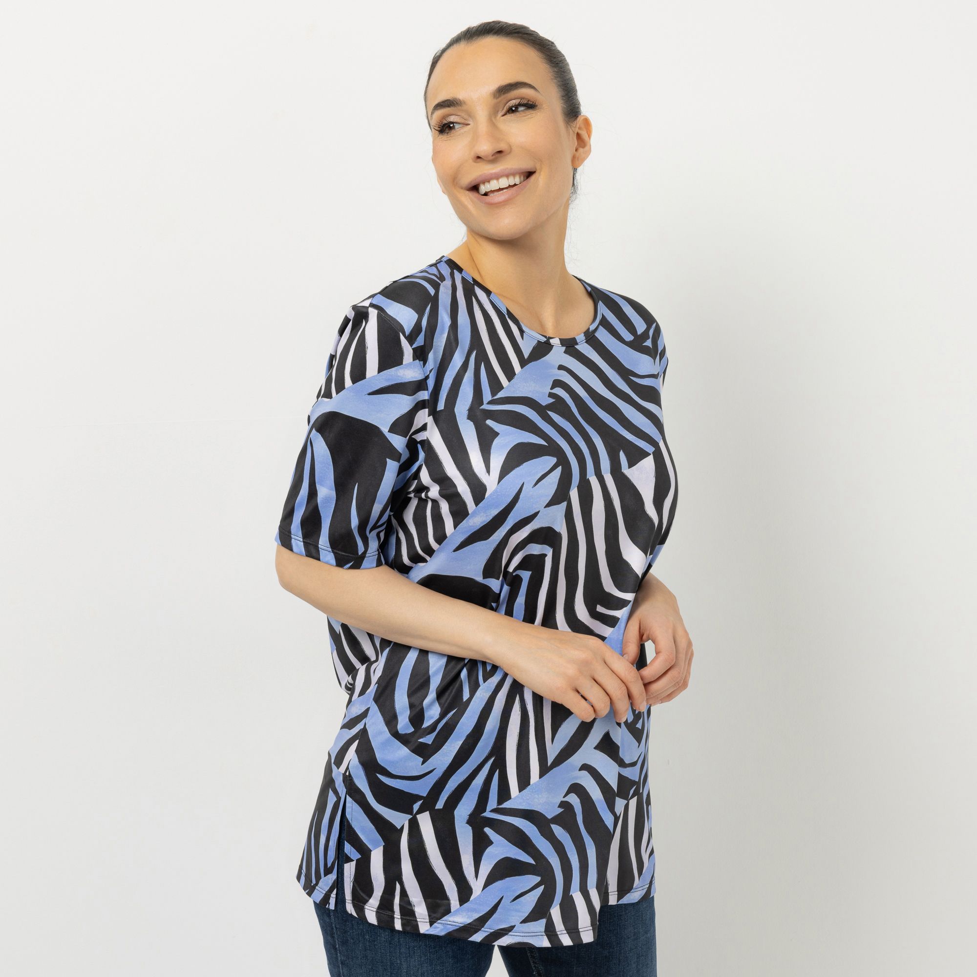 IN-PRINT Shirt, 1/2-Arm Rundhalsausschnitt Seitenschlitze