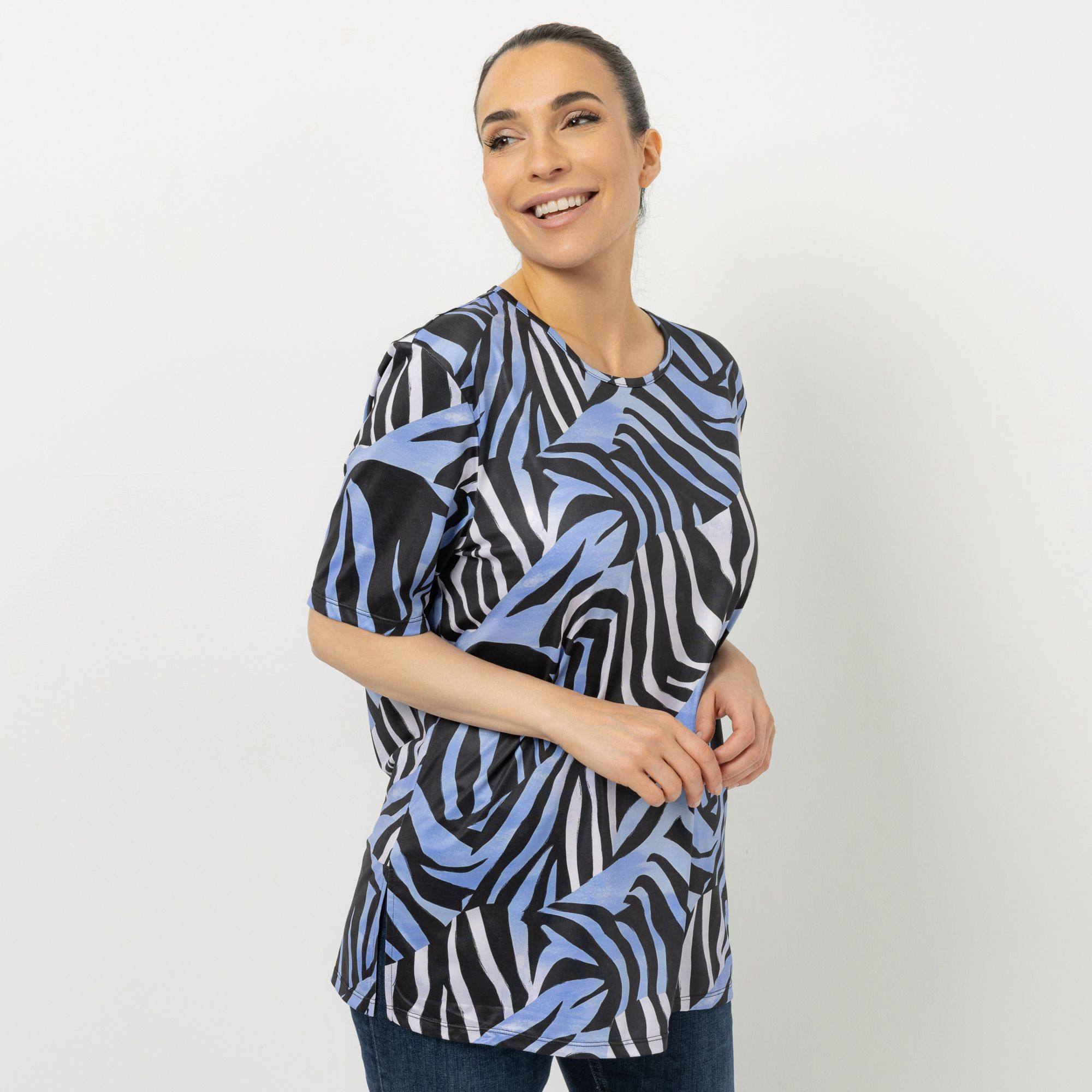 IN-PRINT Shirt, 1/2-Arm Rundhalsausschnitt Seitenschlitze