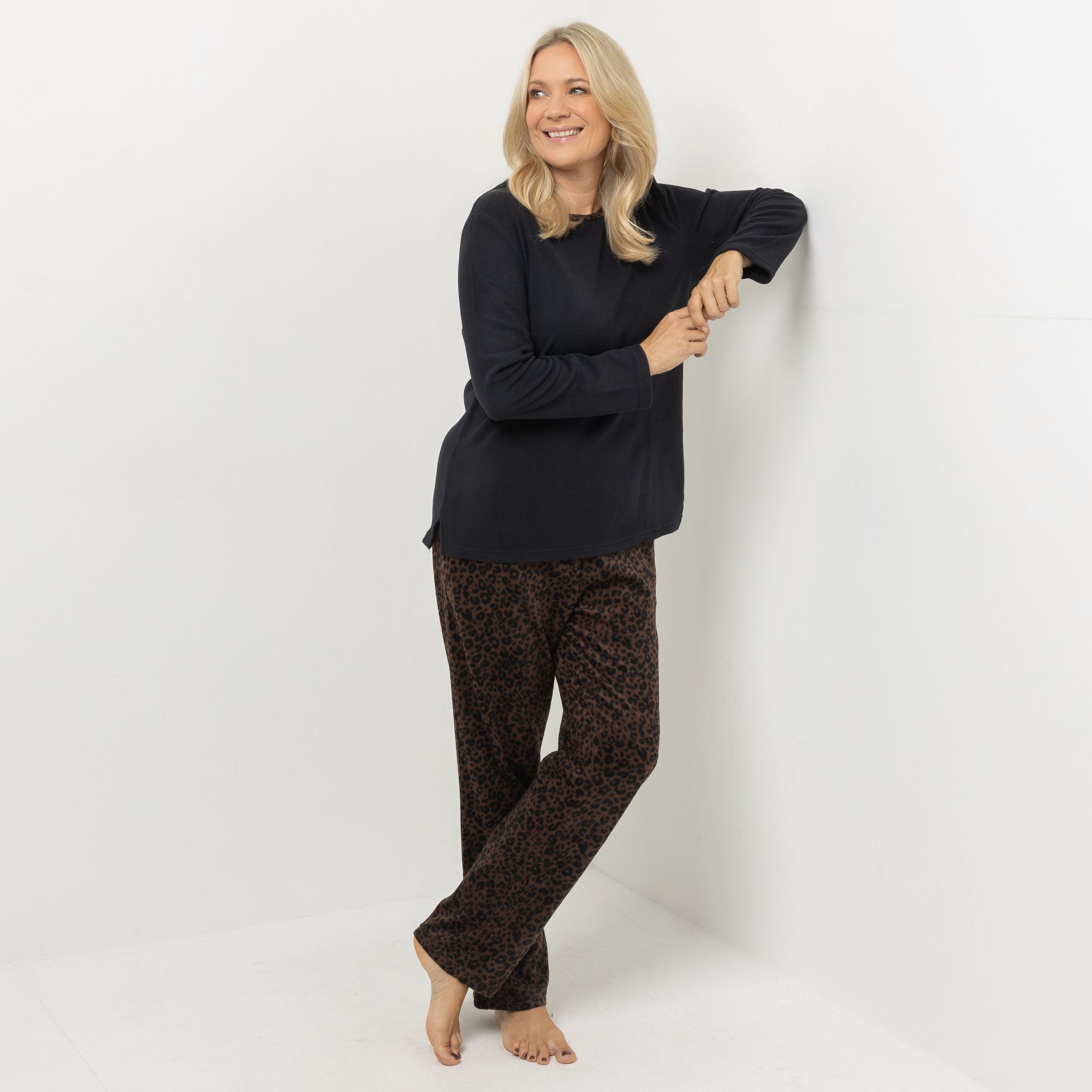 POLARSTERN HOMEWEAR Pyjama-Set Mikrofaser Fleece Shirt und bedruckte Hose