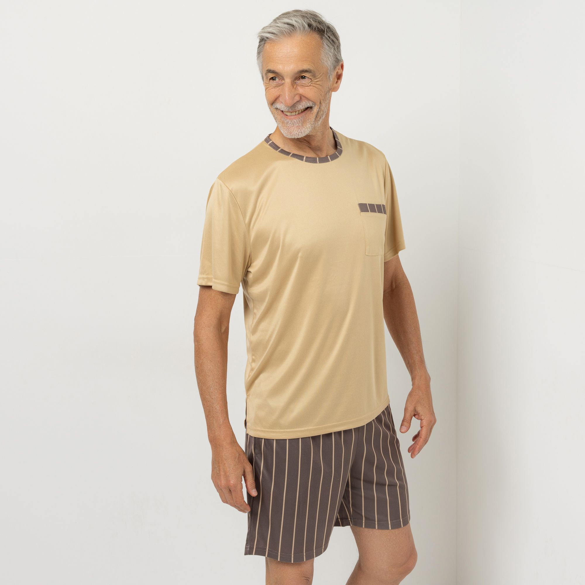 MEN'S TOUCH Pyjama-Set 1/2-Arm und Shorty Rundhalsausschnitt Brusttasche