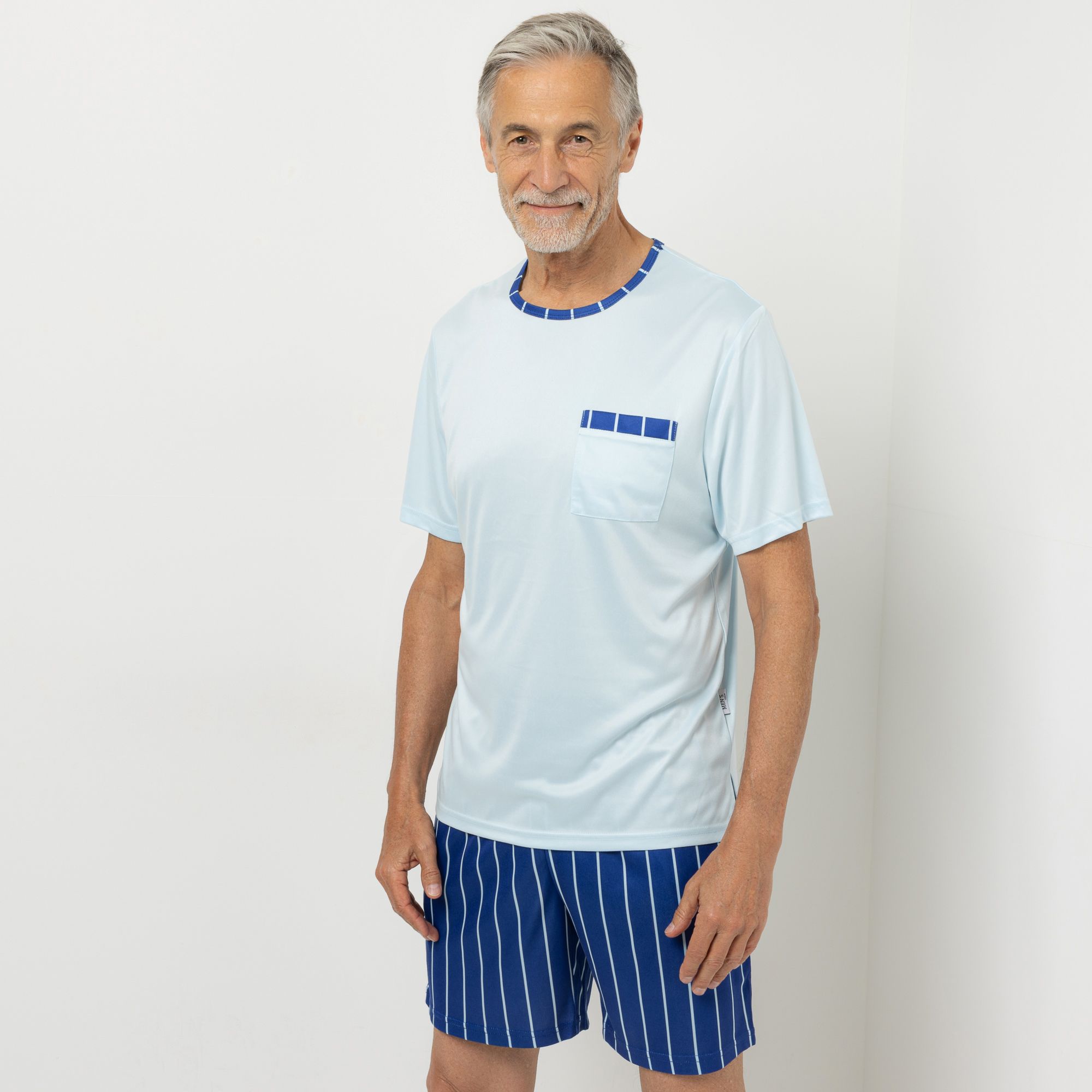 MEN'S TOUCH Pyjama-Set 1/2-Arm und Shorty Rundhalsausschnitt Brusttasche