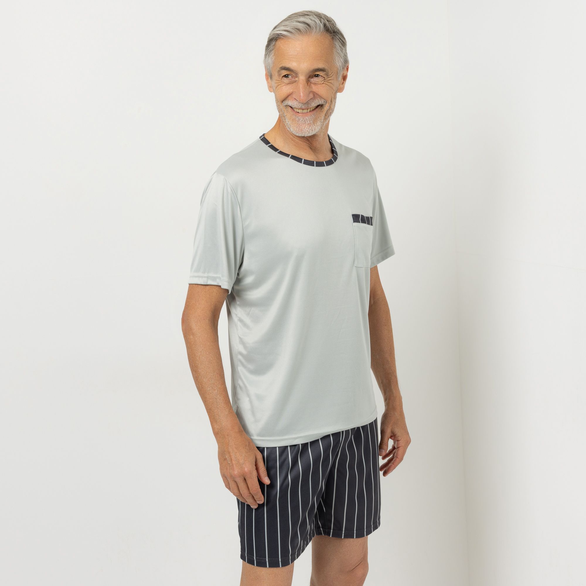 MEN'S TOUCH Pyjama-Set 1/2-Arm und Shorty Rundhalsausschnitt Brusttasche
