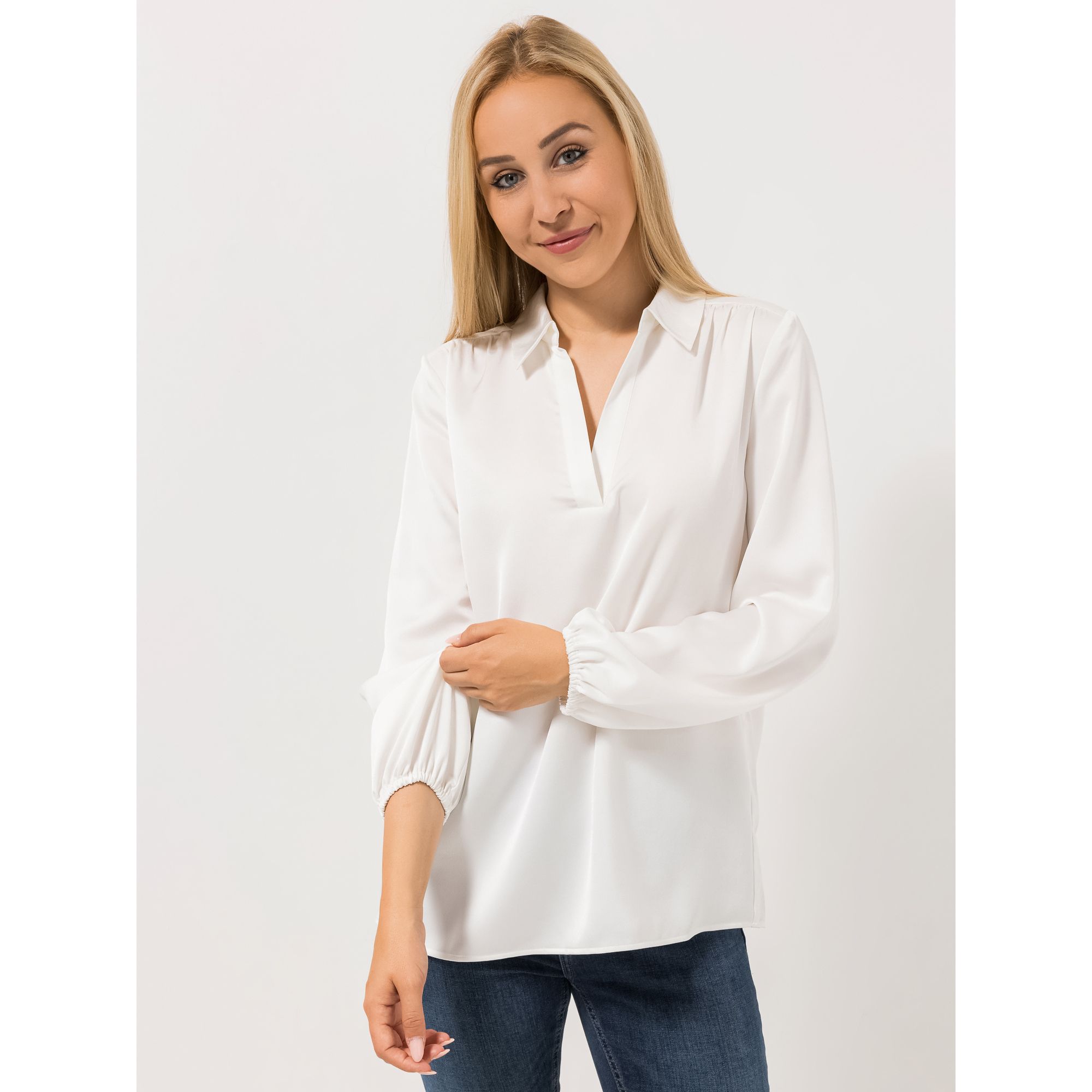 VIA MILANO Bluse, 1/1-Länge Kragen Raffung figurumspielend