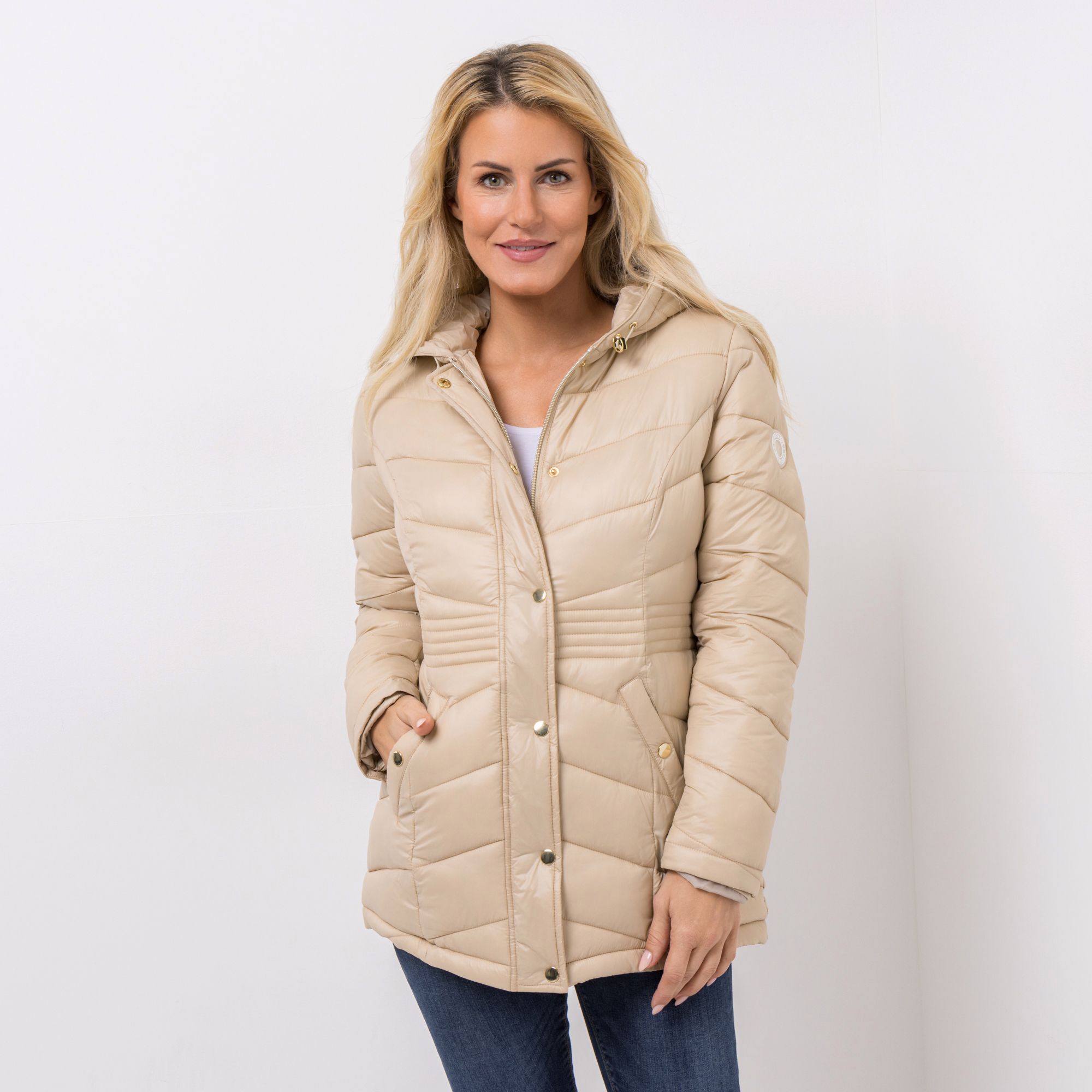 CENTIGRADE Steppjacke 2-Wege-Reißverschluss mit Kapuze feiner Taillenstepp