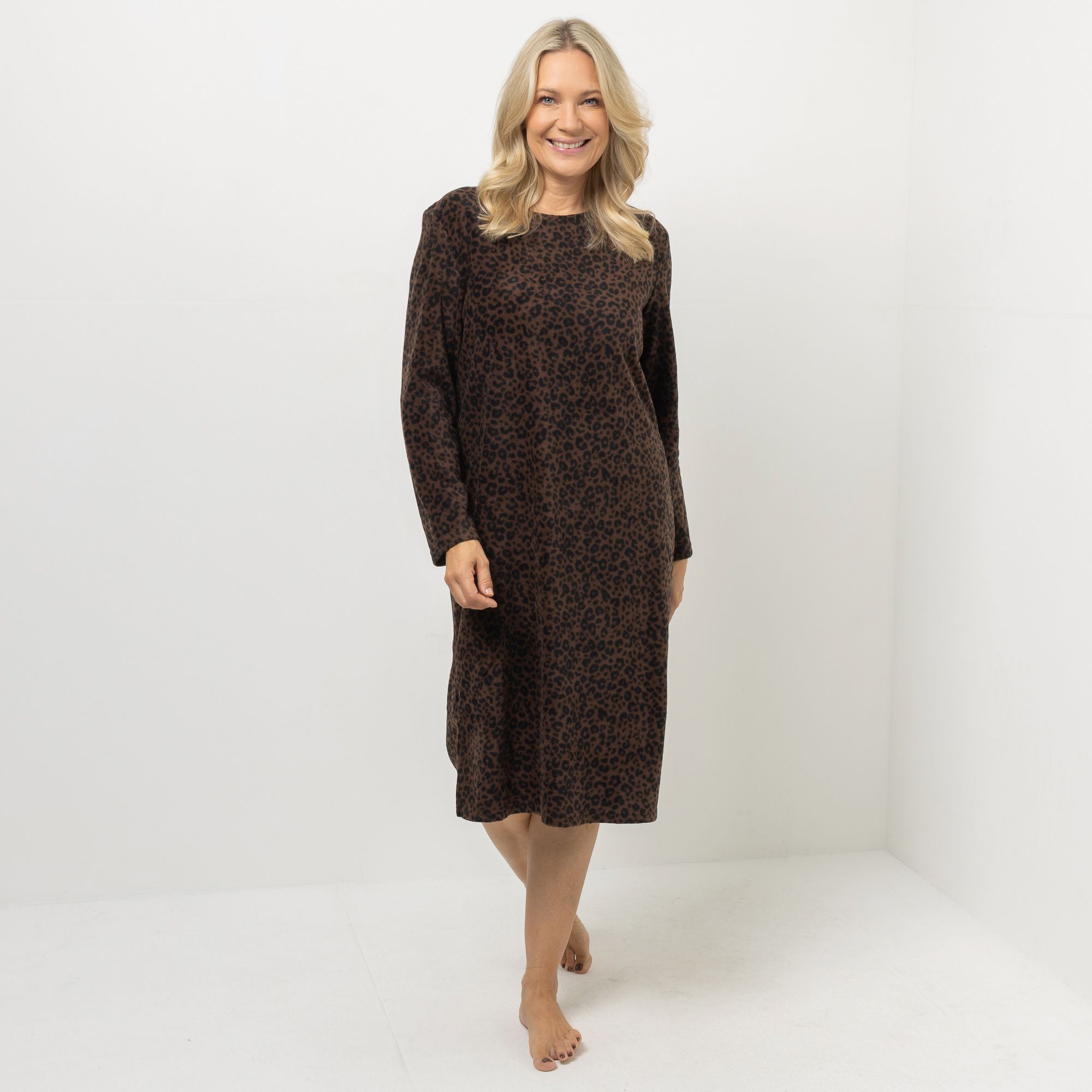 POLARSTERN HOMEWEAR Nachthemd Mikrofaser Fleece Rundhalsausschnitt bedruckt