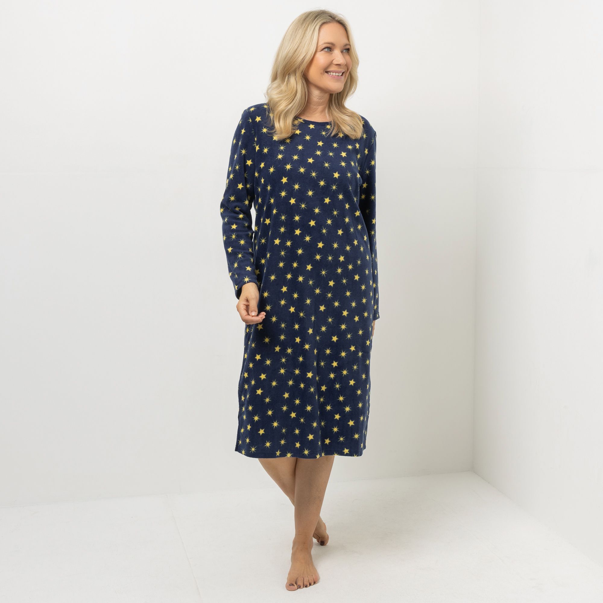 POLARSTERN HOMEWEAR Nachthemd Mikrofaser Fleece Rundhalsausschnitt bedruckt