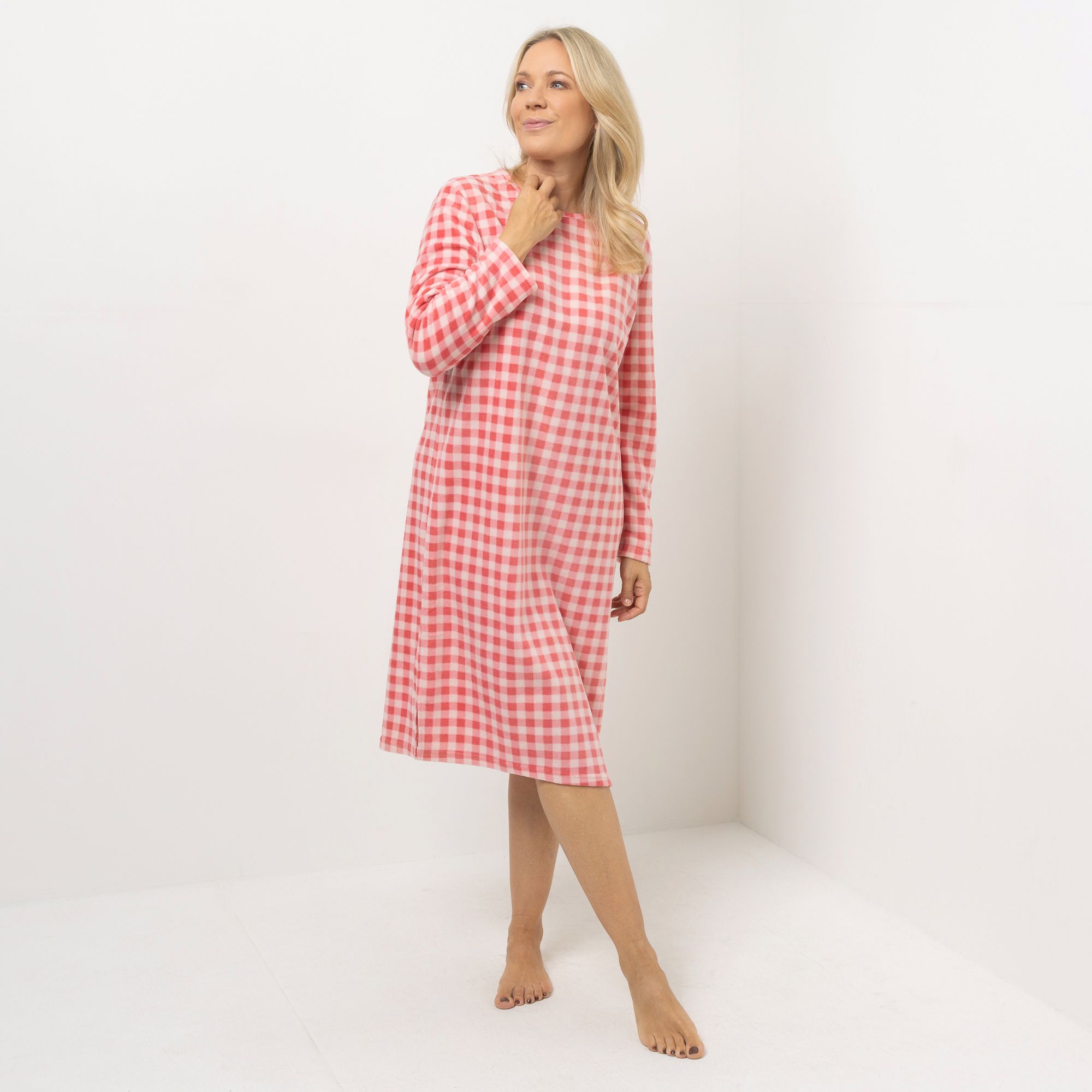 POLARSTERN HOMEWEAR Nachthemd Mikrofaser Fleece Rundhalsausschnitt bedruckt