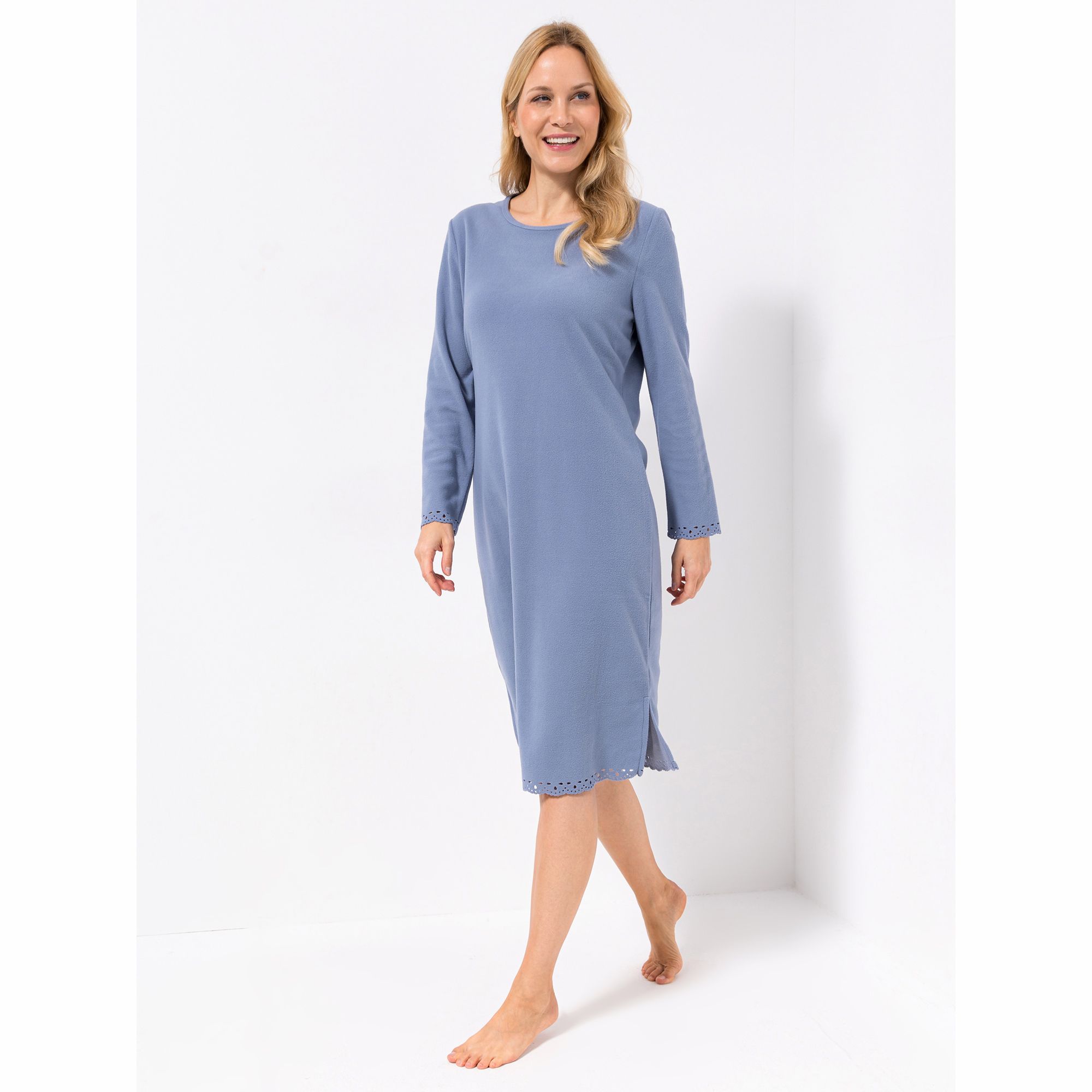 POLARSTERN Nachthemd, 1/1-Arm Mikrofaser Fleece Rundhalsausschnitt Cut-Out-Details