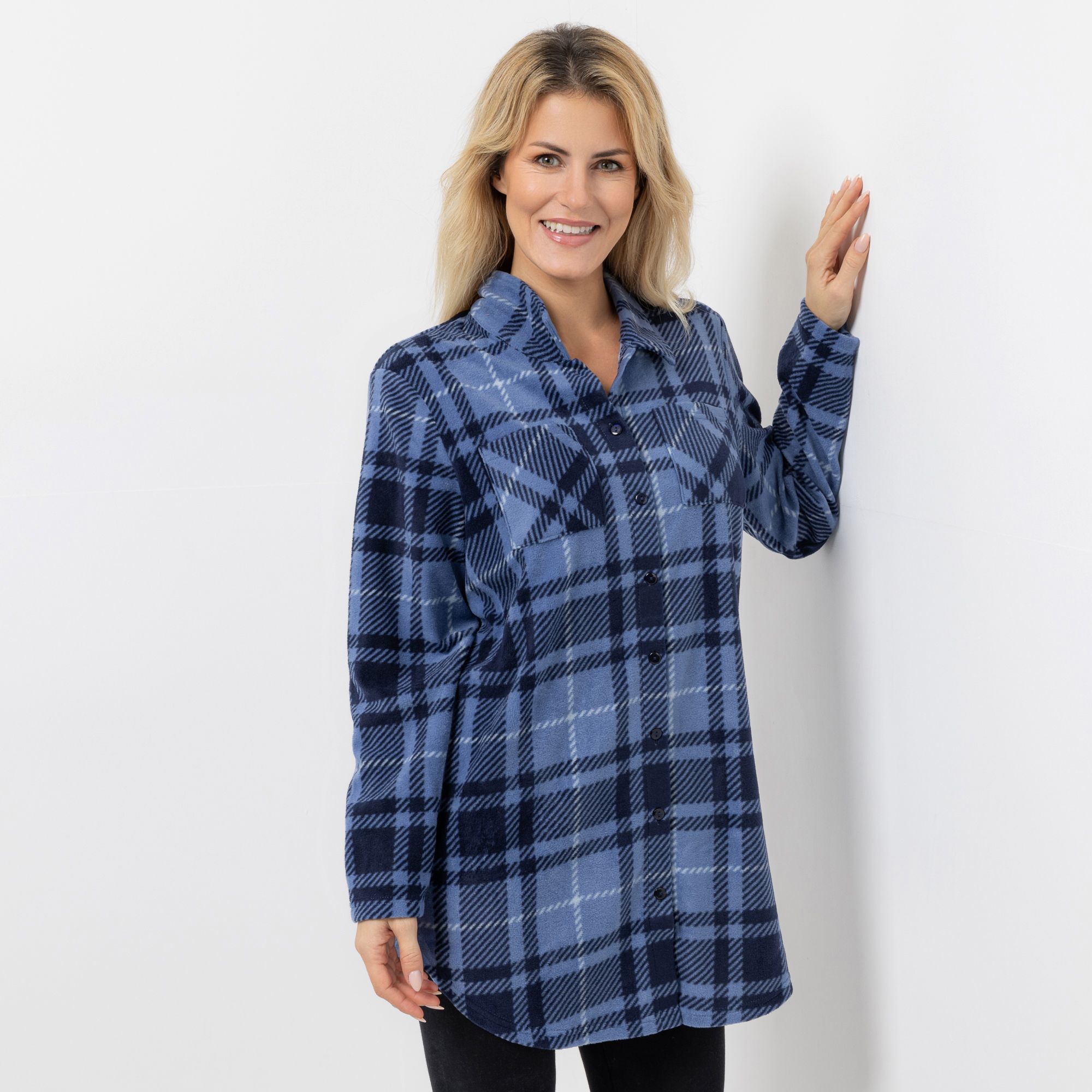 POLARSTERN Hemdbluse, lange Form Mikrofaser Fleece bedruckt 85 cm