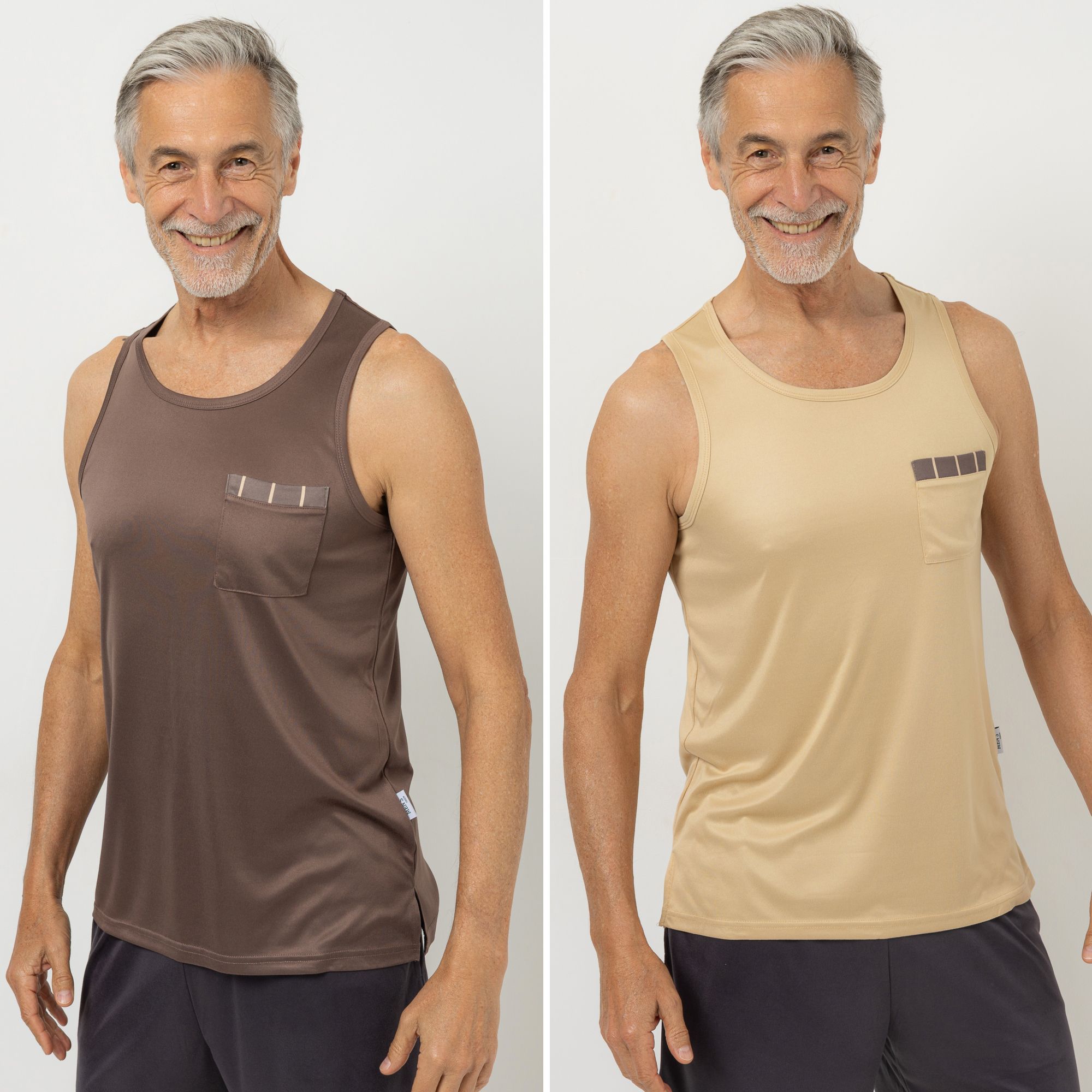 MEN'S TOUCH 2 Tops ohne Arm Rundhalsausschnitt mit Brusttasche