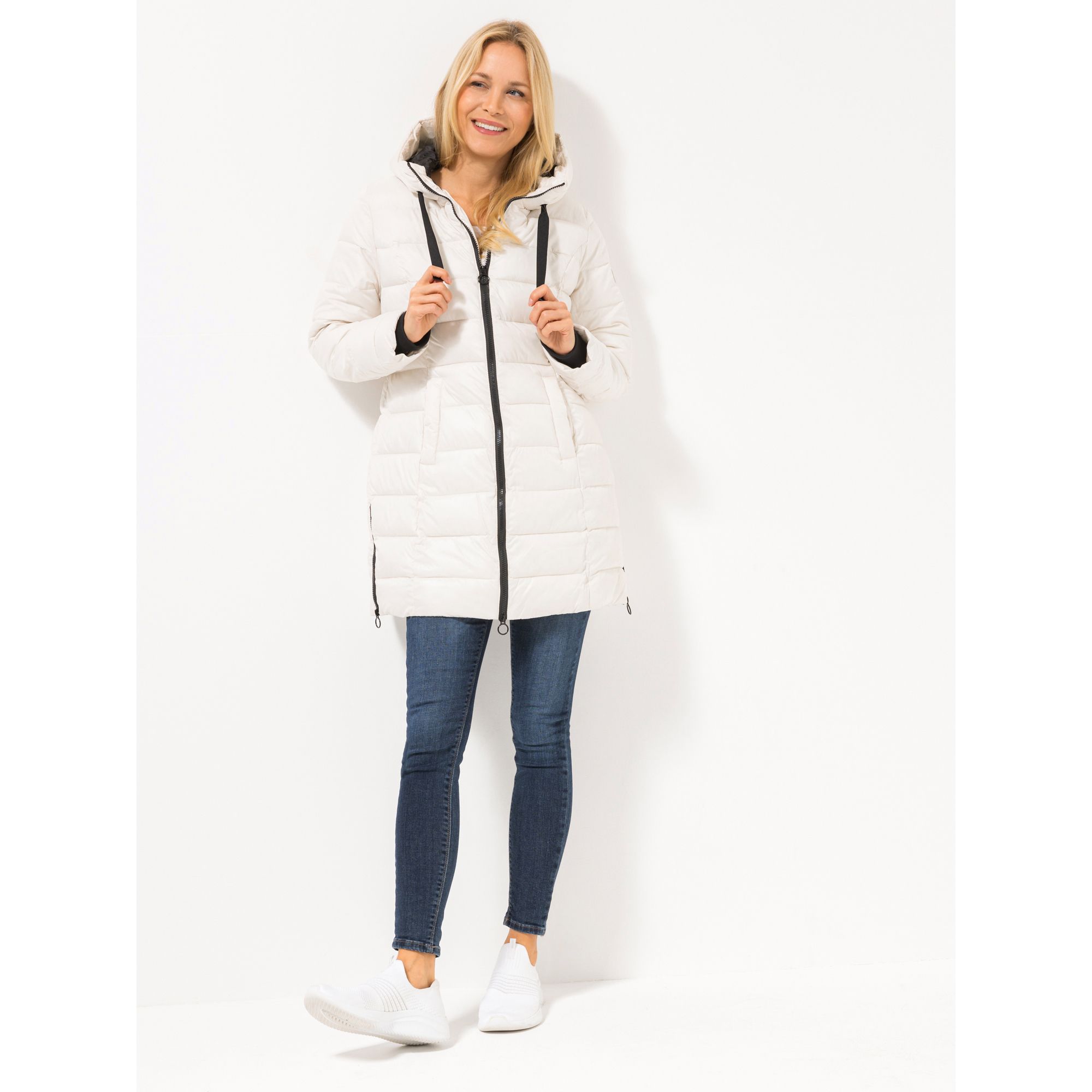 CENTIGRADE Steppjacke, lang Stehkragen Strickbündchen Seitenschlitze