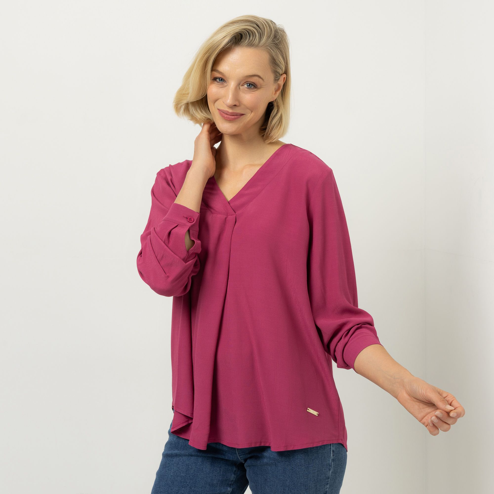 AMINATI® Bluse, langarm V-Ausschnitt Logo-Details Viskose