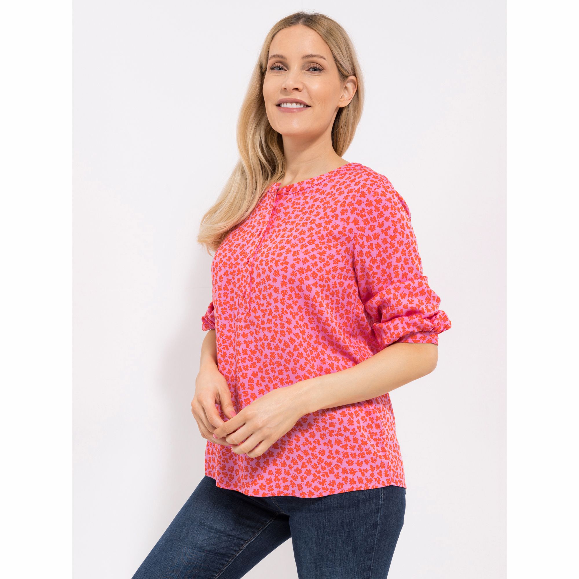 LOVELY SISTERS® Bluse, 1/1-Arm Rundhalsausschnitt Knopfleiste Ballonärmel