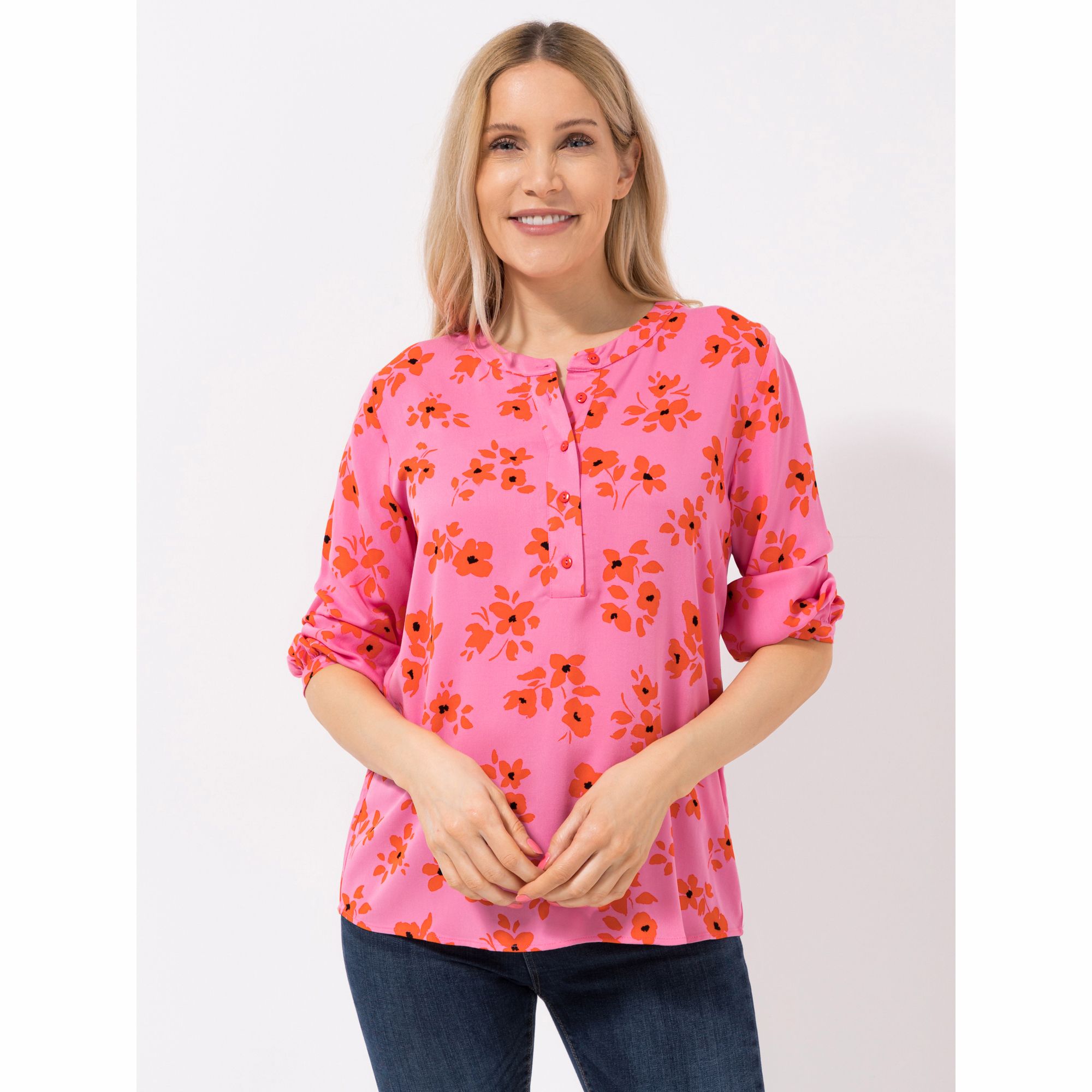 LOVELY SISTERS® Bluse, 1/1-Arm Rundhalsausschnitt Knopfleiste Ballonärmel