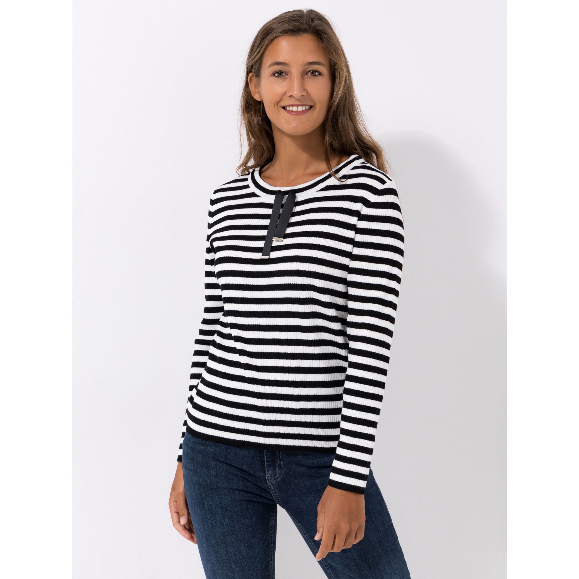 DENIM & CO. Shirt, 1/1-Arm Rundhalsausschnitt mit BIndeband figurbetont