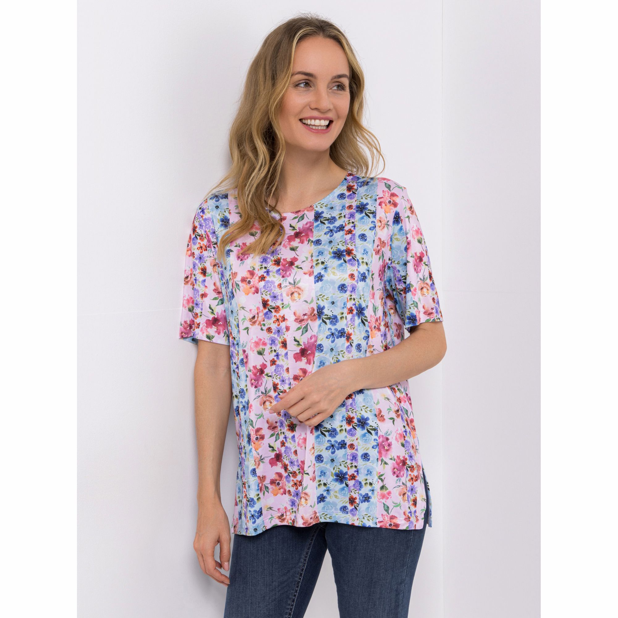 IN-PRINT Shirt, 1/2-Arm Rundhalsausschnitt Seitenschlitze Allover-Druck