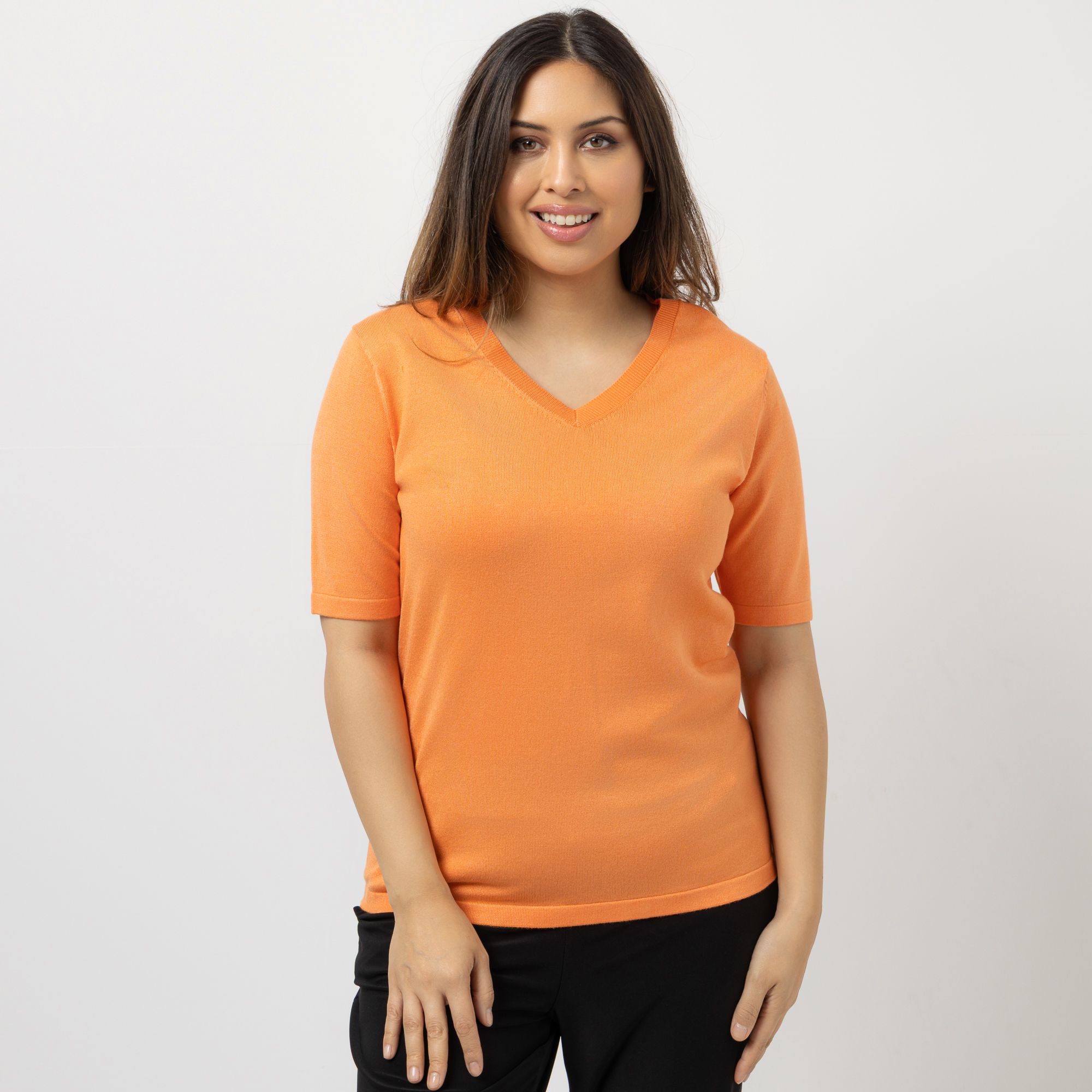 VIA MILANO Pullover, 1/2-Arm V-Ausschnitt figurumspielend uni