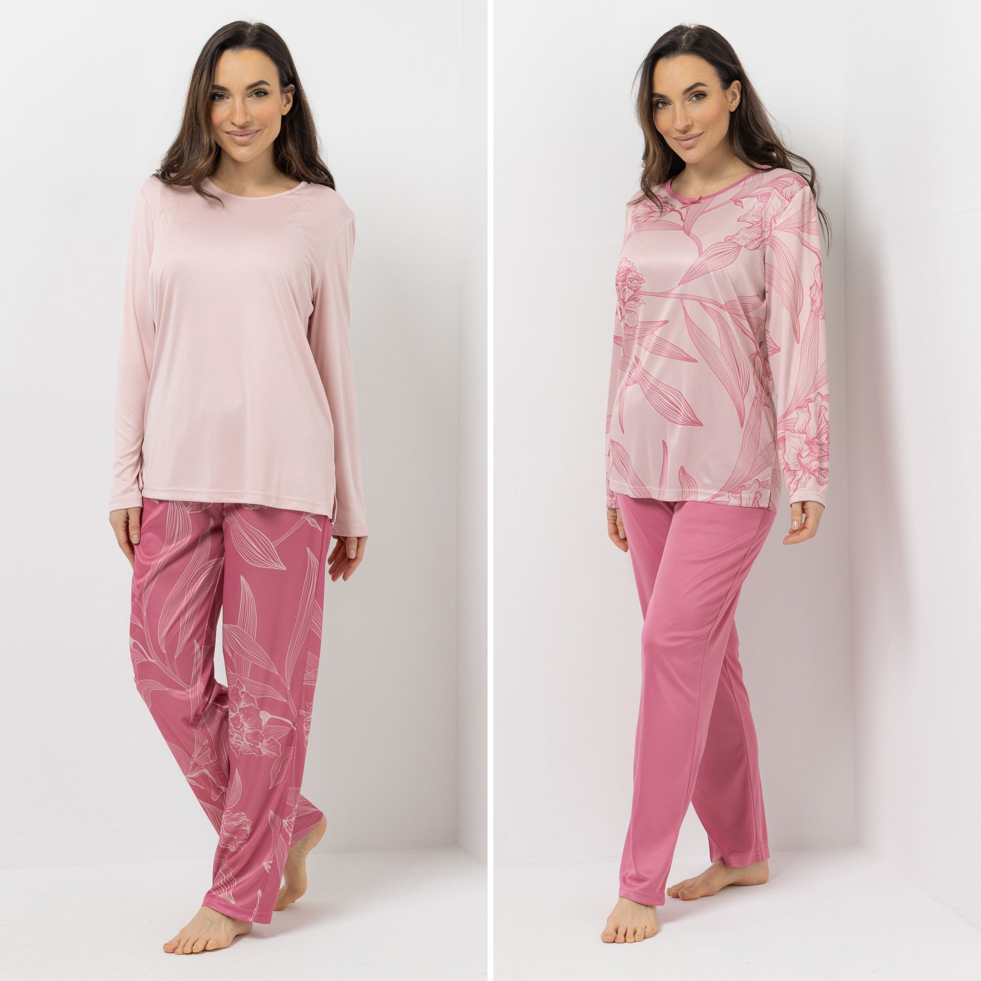 LITTLE ROSE 2 Pyjamas, 1/1-Länge Mikrofaser floraler Druck Flockdruck