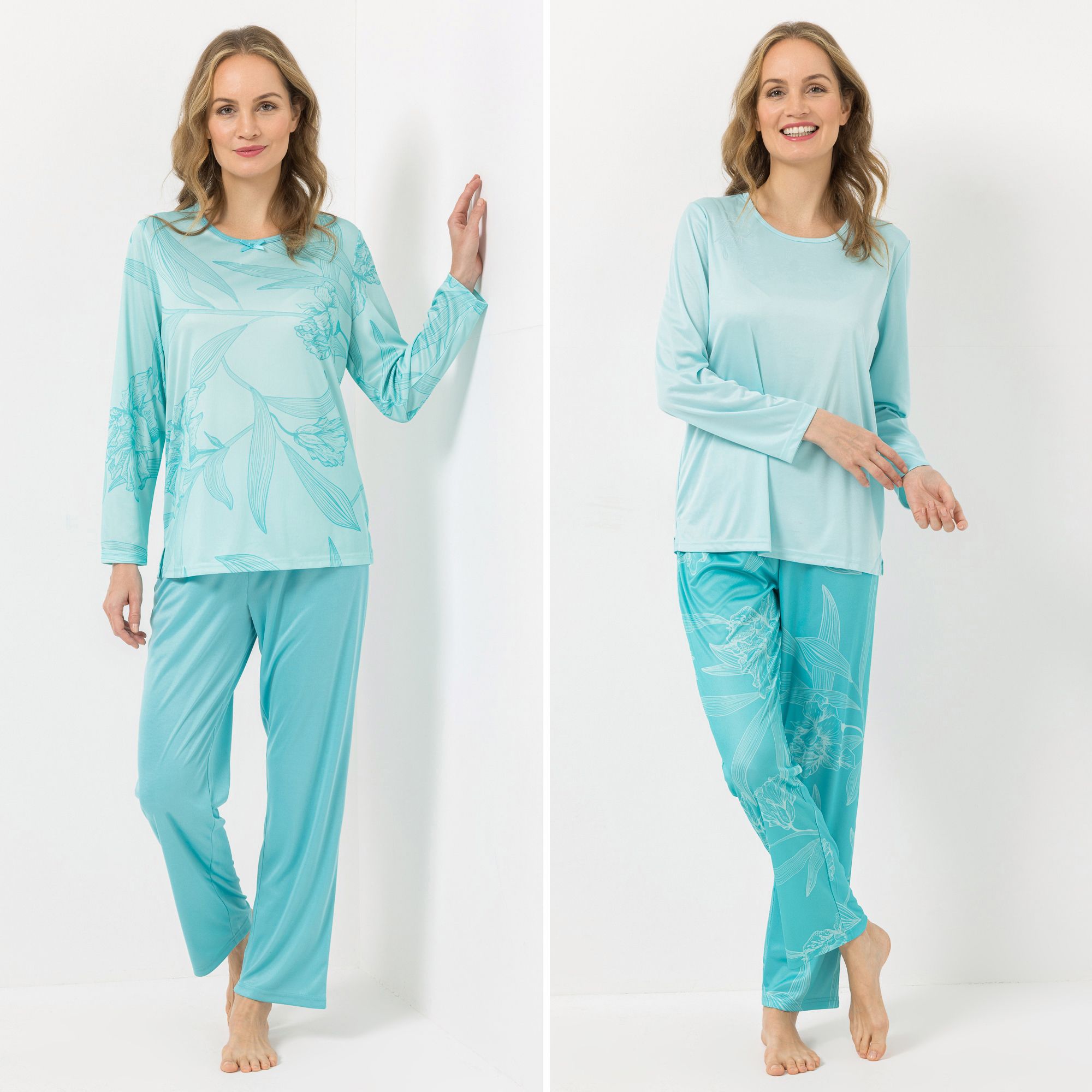 LITTLE ROSE 2 Pyjamas, 1/1-Länge Mikrofaser floraler Druck Flockdruck