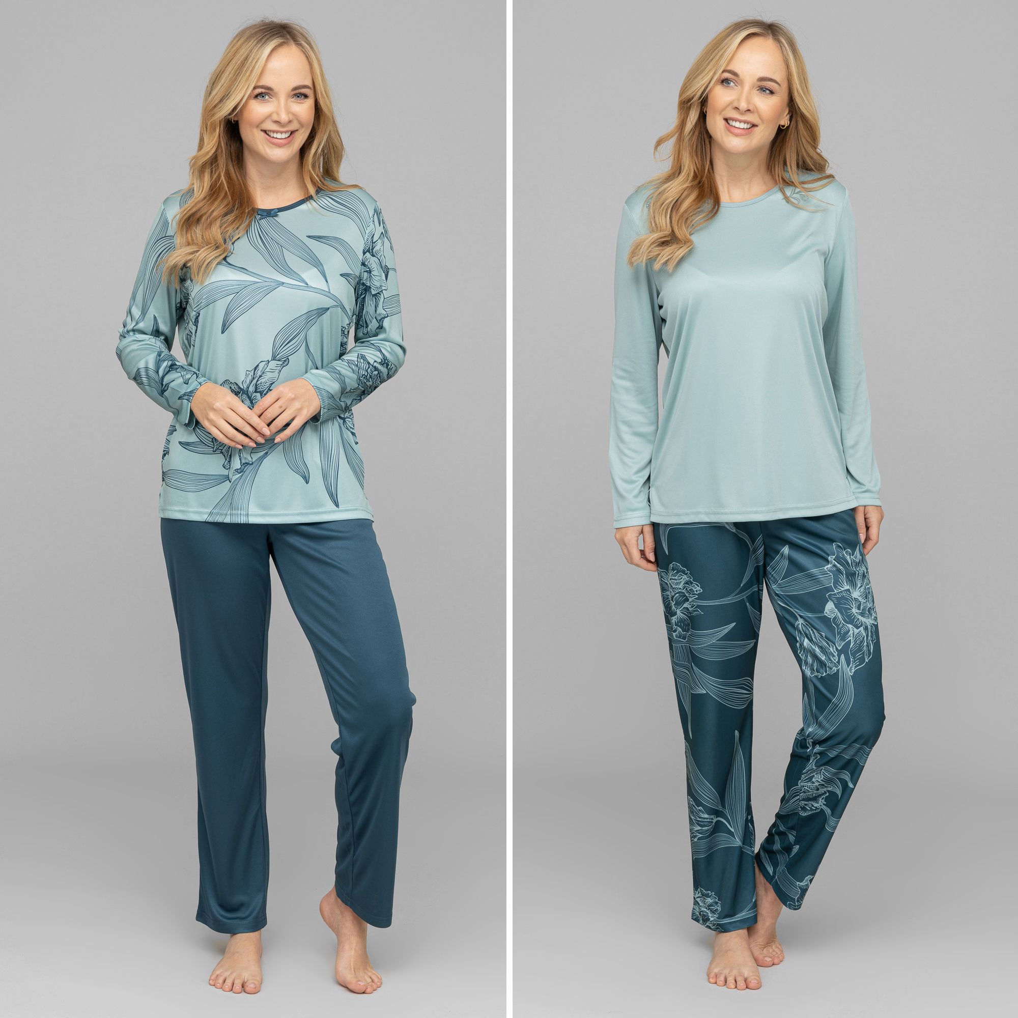 LITTLE ROSE 2 Pyjamas, 1/1-Länge Mikrofaser floraler Druck Flockdruck