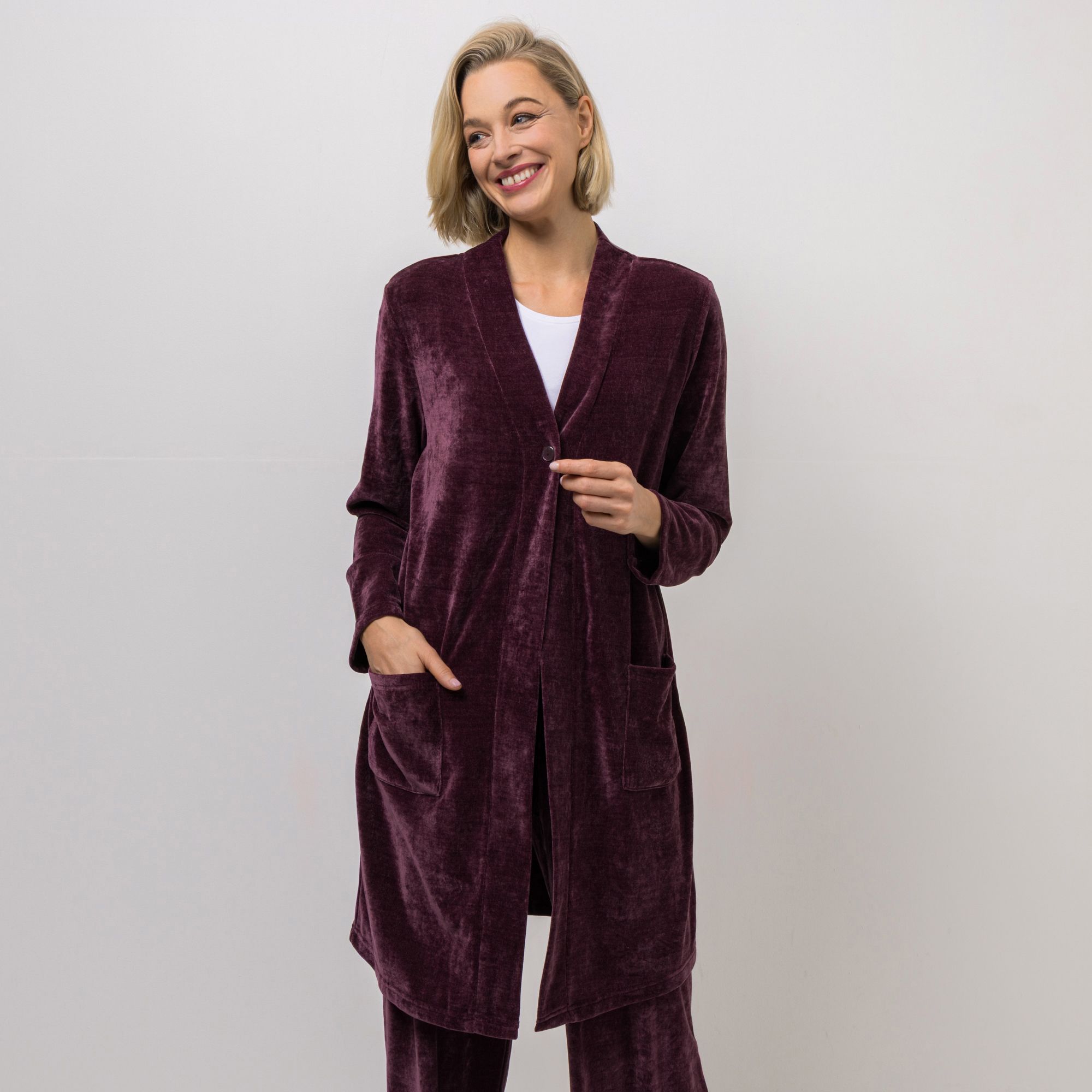 LITTLE ROSE Longcardigan Chenille Qualität Knopfverschluss aufgesetzte Taschen