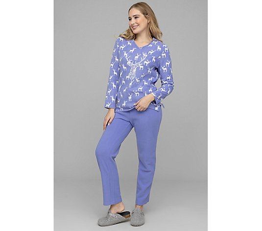 LITTLE ROSE Pyjama, 1/1-Länge Mikrofaser Fleece Shirt, bedruckt Spitzen-Motiv