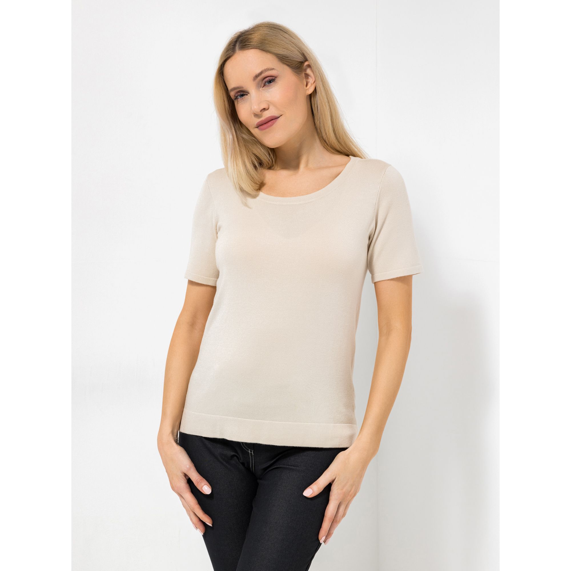 VIA MILANO Pullover, 1/2-Arm Rundhalsausschnitt Tubular-Abschlüsse figurumspielend