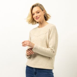 VIA MILANO Pullover Rundhalsausschnitt Pailietten-Details figurumspielend
