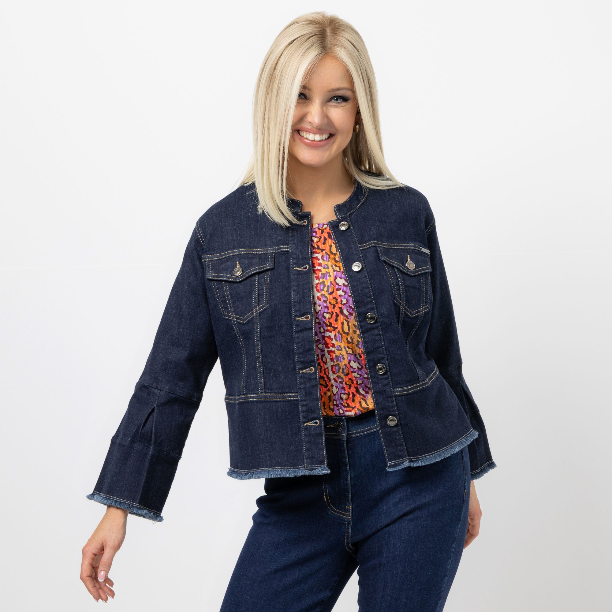 AMINATI® Jeansjacke, 7/8 Arm Stehkragen ausgestellter Arm Seitenschlitze