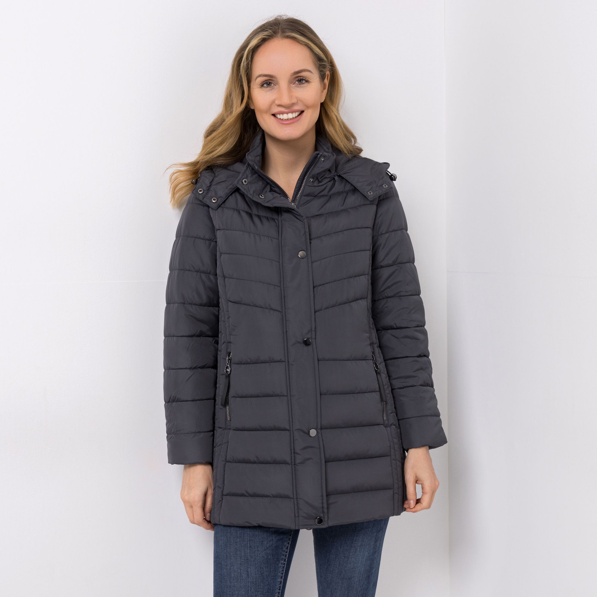 CENTIGRADE Steppjacke Stehkragen abnehmbare Kapuze 2-Wege-Reißverschluss