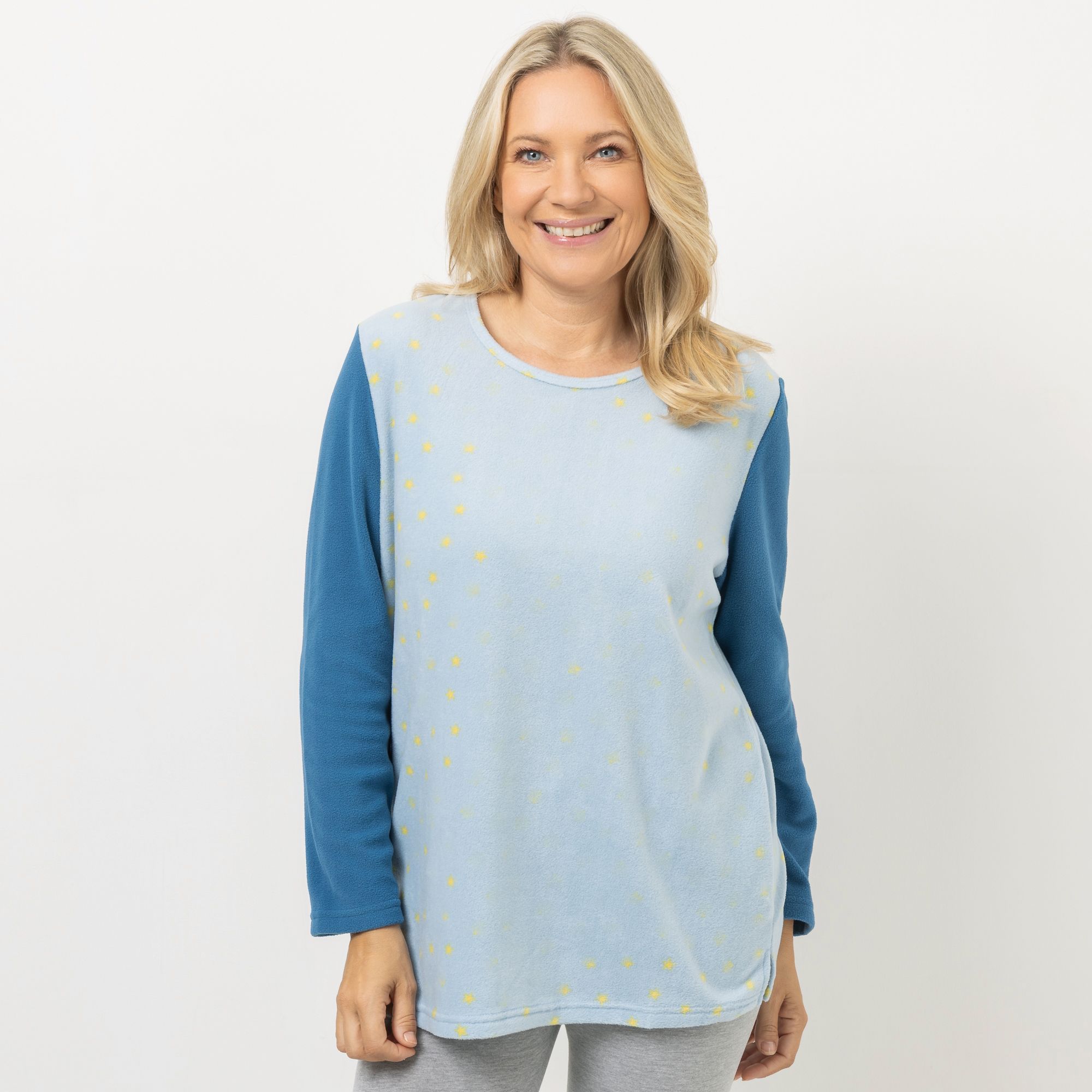 POLARSTERN HOMEWEAR Shirt Mikrofaser Fleece Rundhalsausschnitt bedruckt