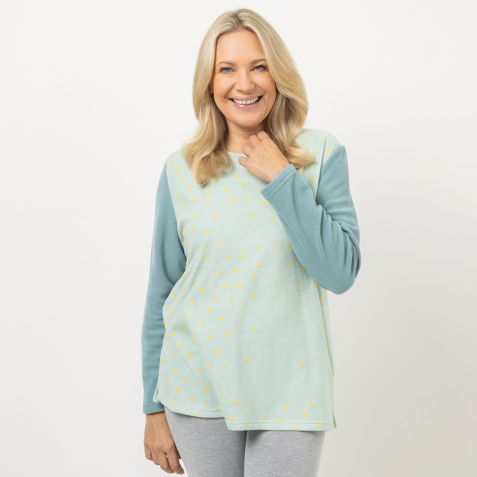 POLARSTERN HOMEWEAR Shirt Mikrofaser Fleece Rundhalsausschnitt bedruckt