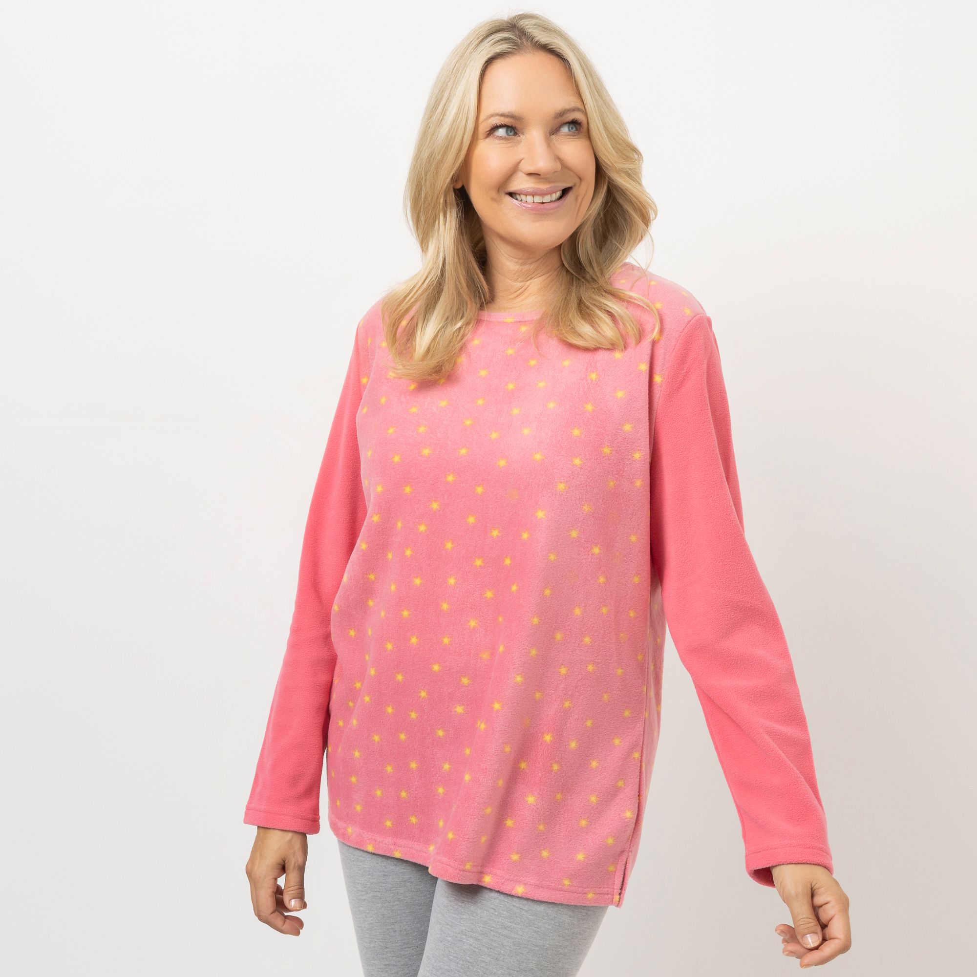 POLARSTERN HOMEWEAR Shirt Mikrofaser Fleece Rundhalsausschnitt bedruckt