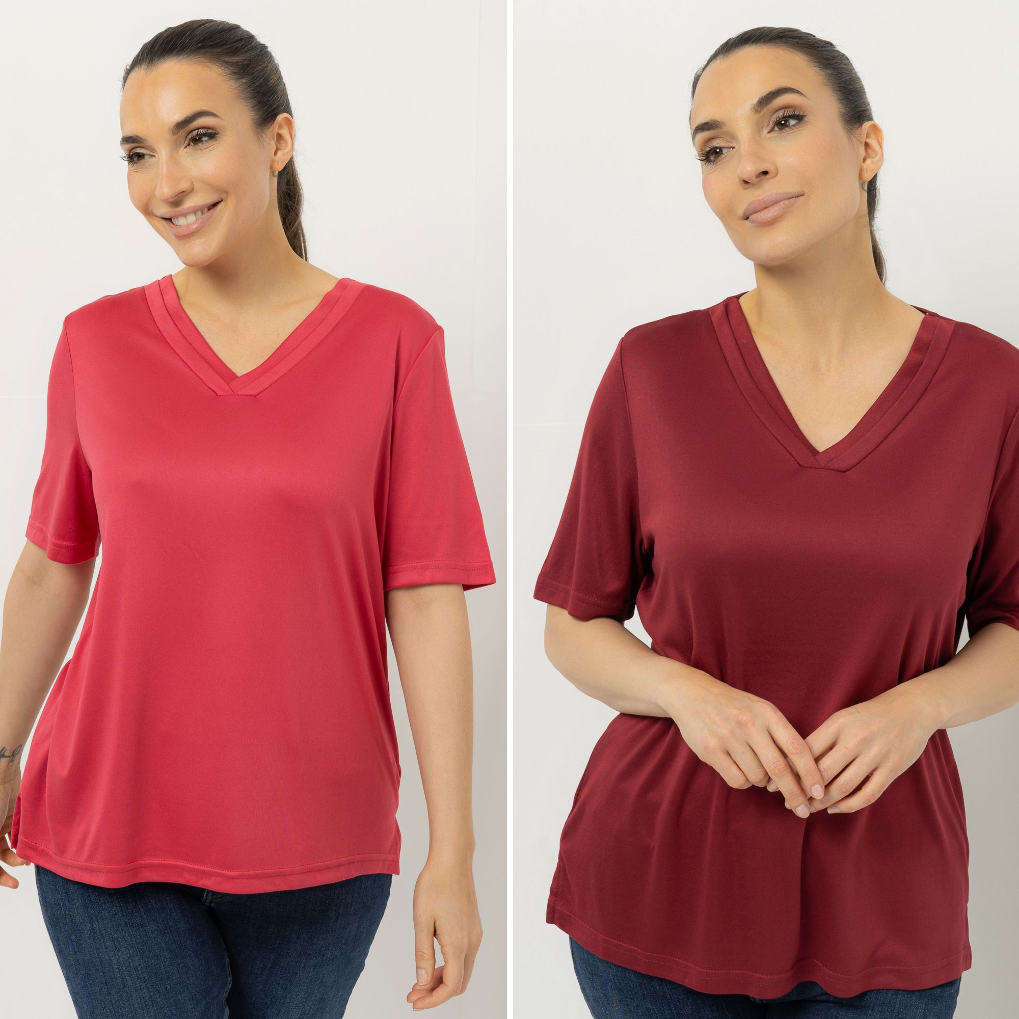 JERYMOOD HOMEWEAR 2 Shirts, 1/2-Arm V-Ausschnitt Seitenschlitze leger weit