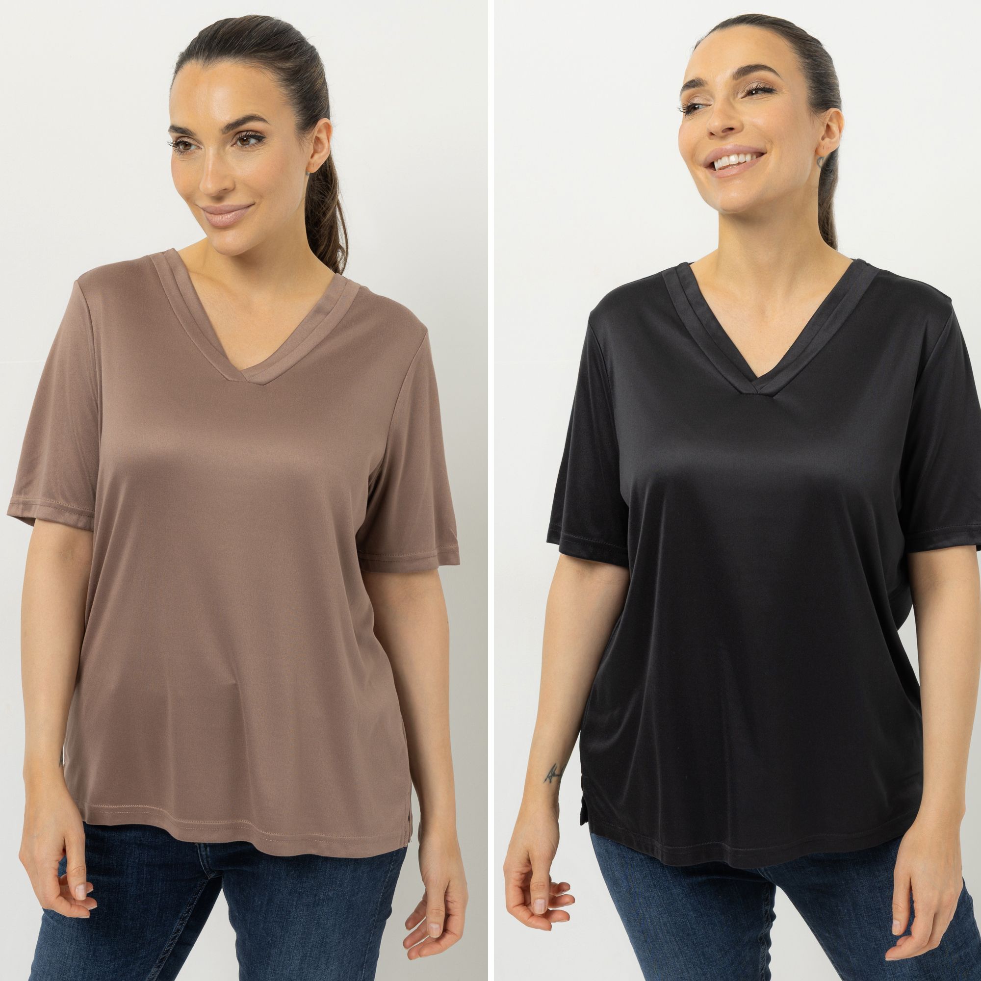 JERYMOOD HOMEWEAR 2 Shirts, 1/2-Arm V-Ausschnitt Seitenschlitze leger weit
