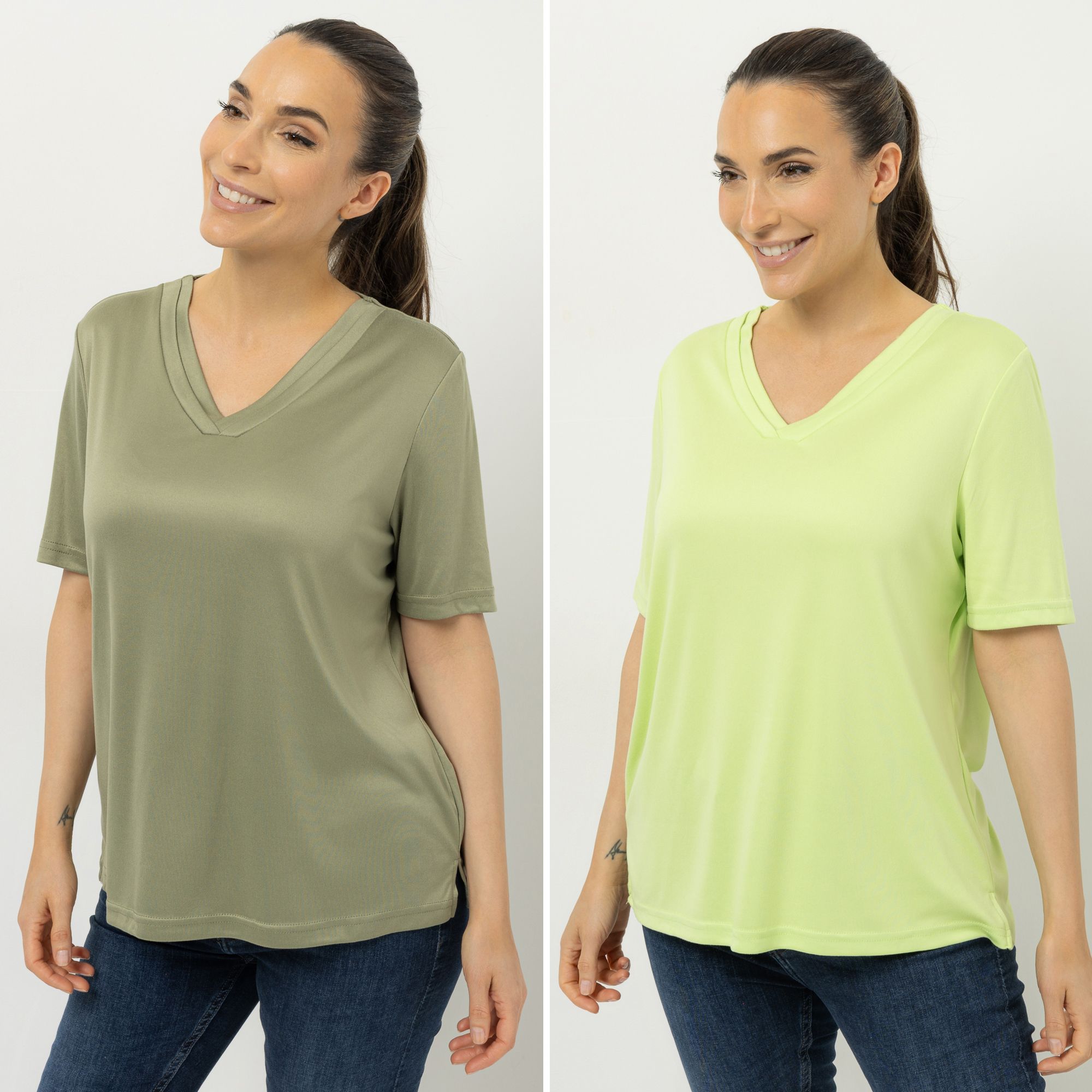 JERYMOOD HOMEWEAR 2 Shirts, 1/2-Arm V-Ausschnitt Seitenschlitze leger weit