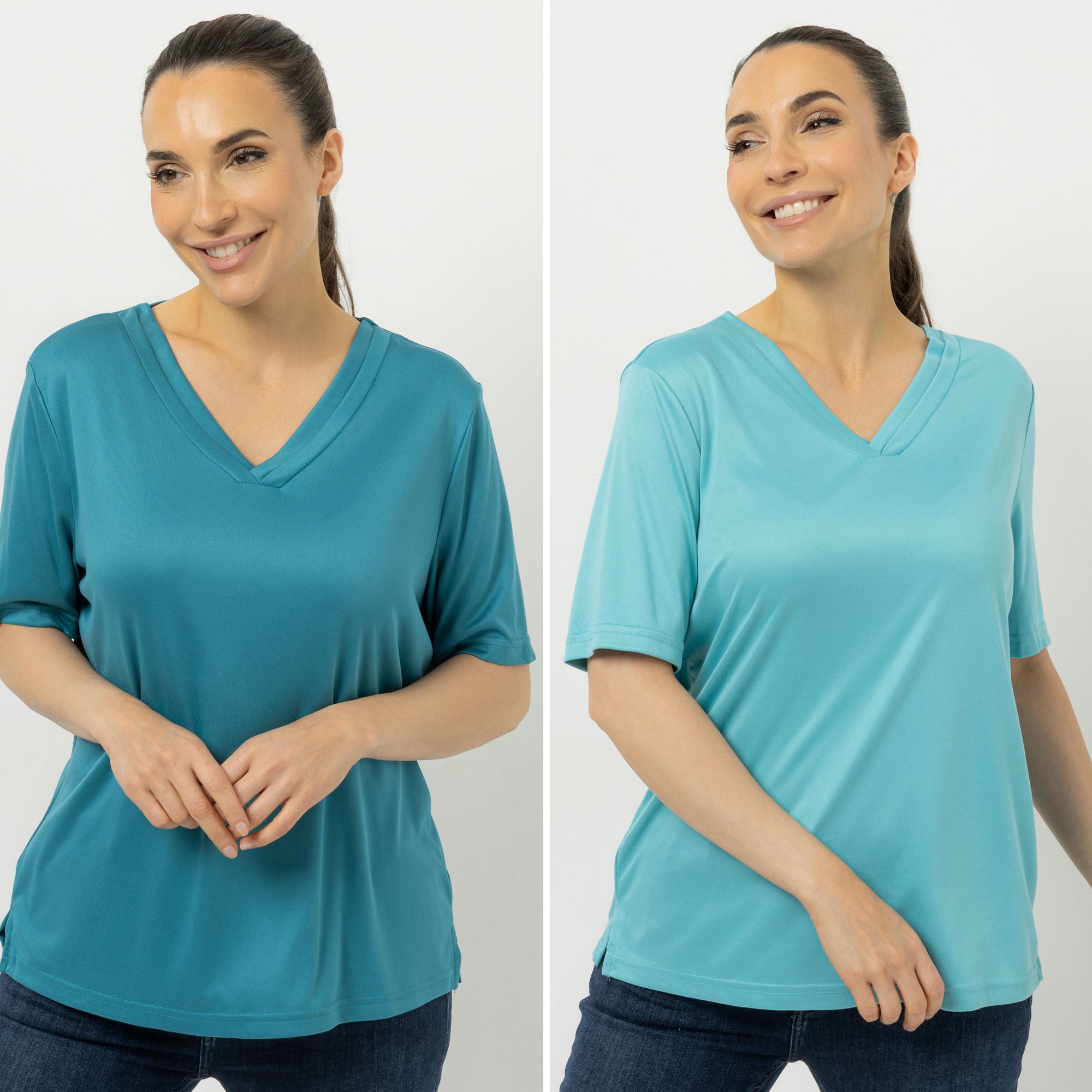 JERYMOOD HOMEWEAR 2 Shirts, 1/2-Arm V-Ausschnitt Seitenschlitze leger weit