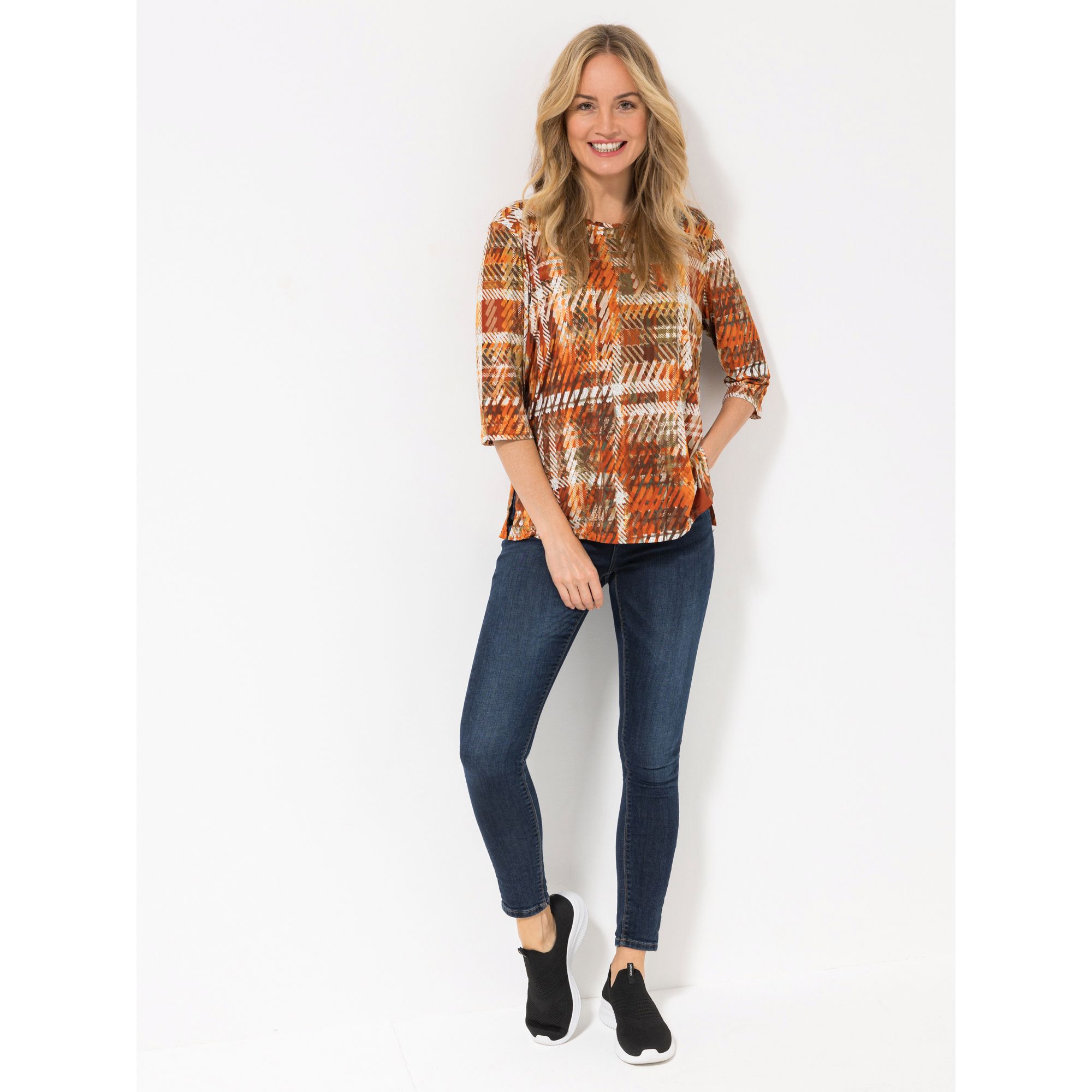 IN-PRINT Shirt, 3/4-Arm Rundhalsauschnitt Seitenschlitze grafischer Druck